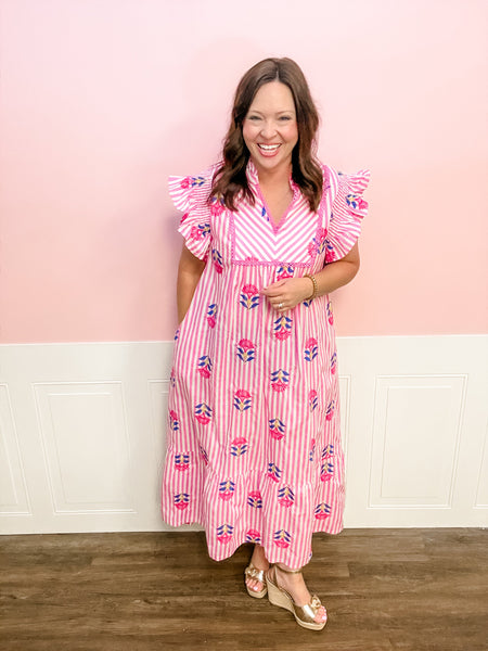 Pink Petals & Stripes Dress - Just a Small Town Girl