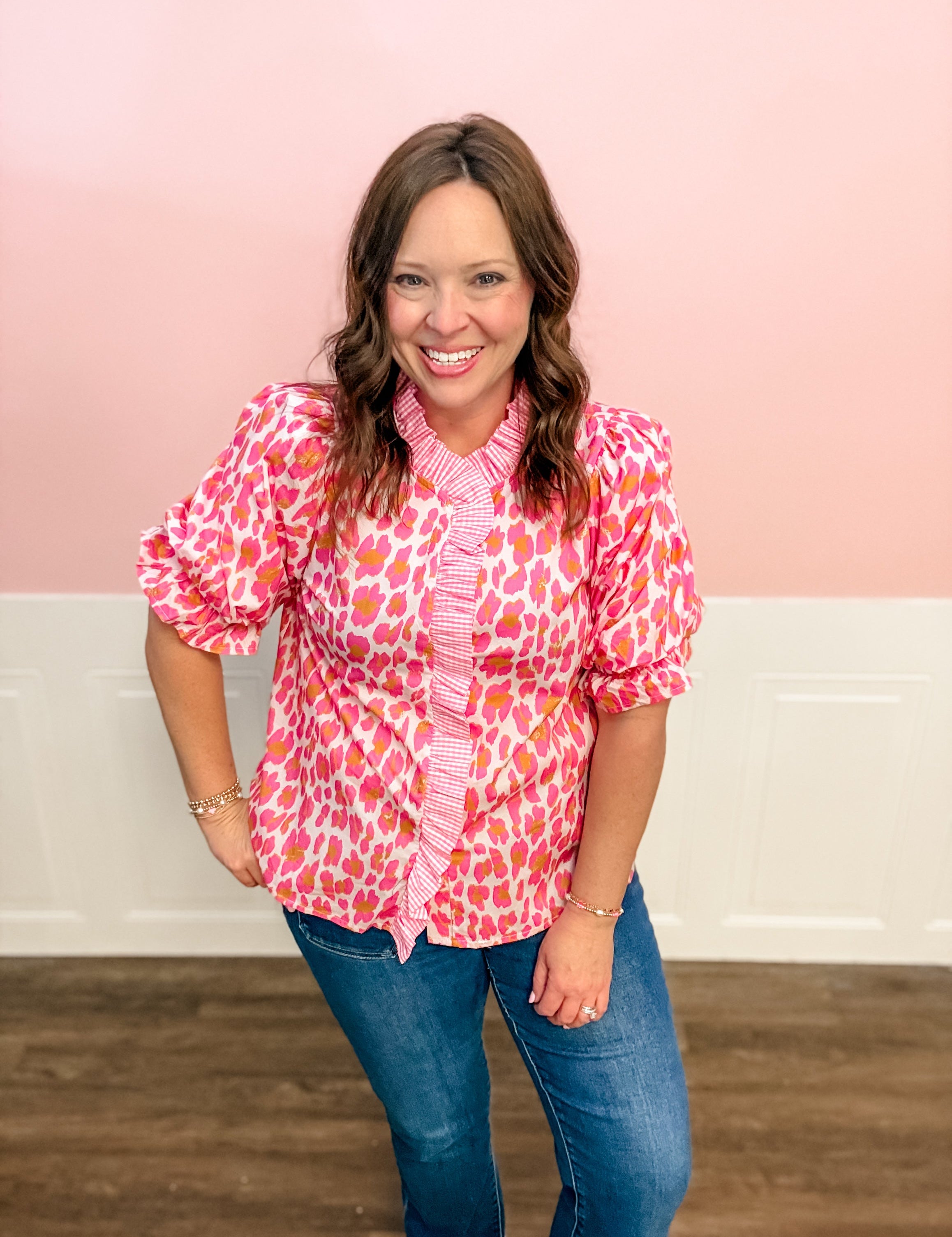 Pink Pop Leopard Blouse - Just a Small Town Girl