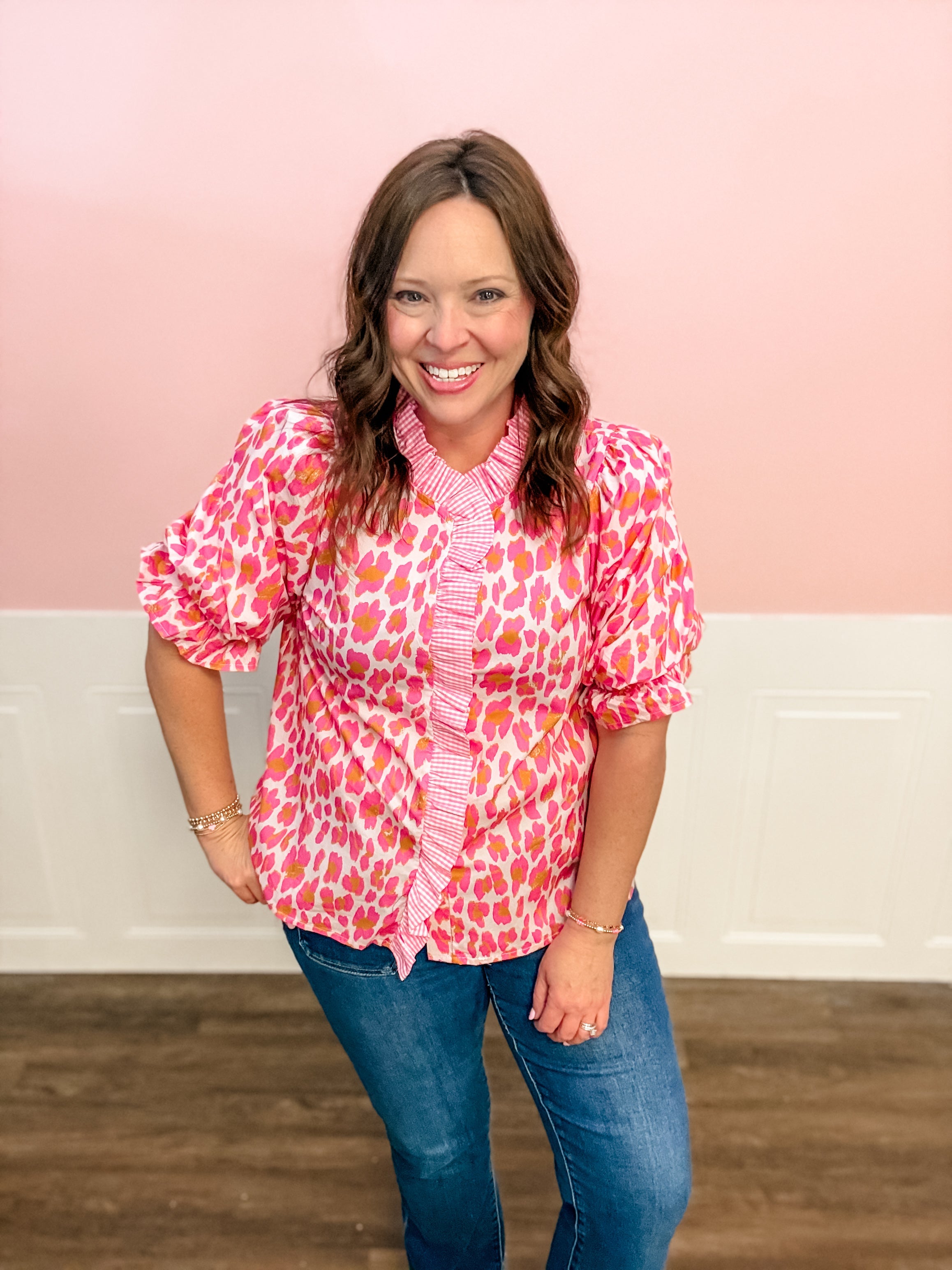 Pink Pop Leopard Blouse - Just a Small Town Girl