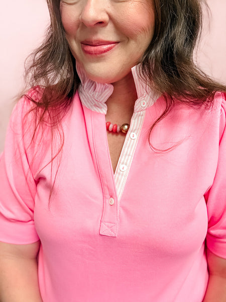 Pink Porch Henley Top - Just a Small Town Girl