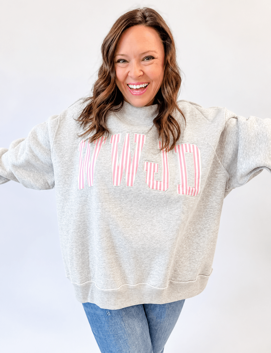 Pink Stripe WWJD Sweatshirt - Just a Small Town Girl