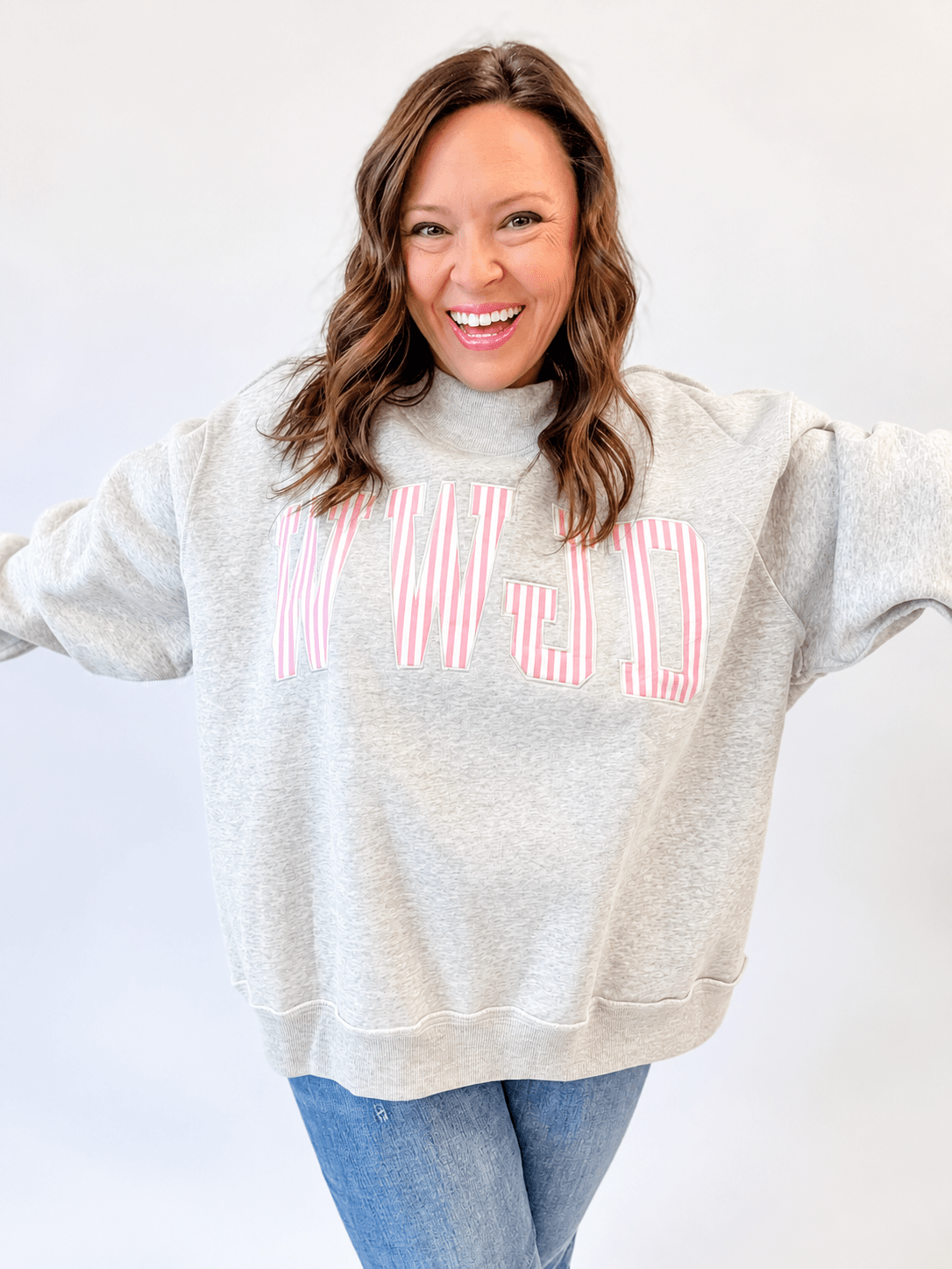 Pink Stripe WWJD Sweatshirt - Just a Small Town Girl