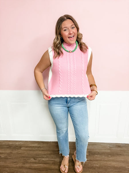 Pink Sugar Cable Knit Sweater Vest - Just a Small Town Girl