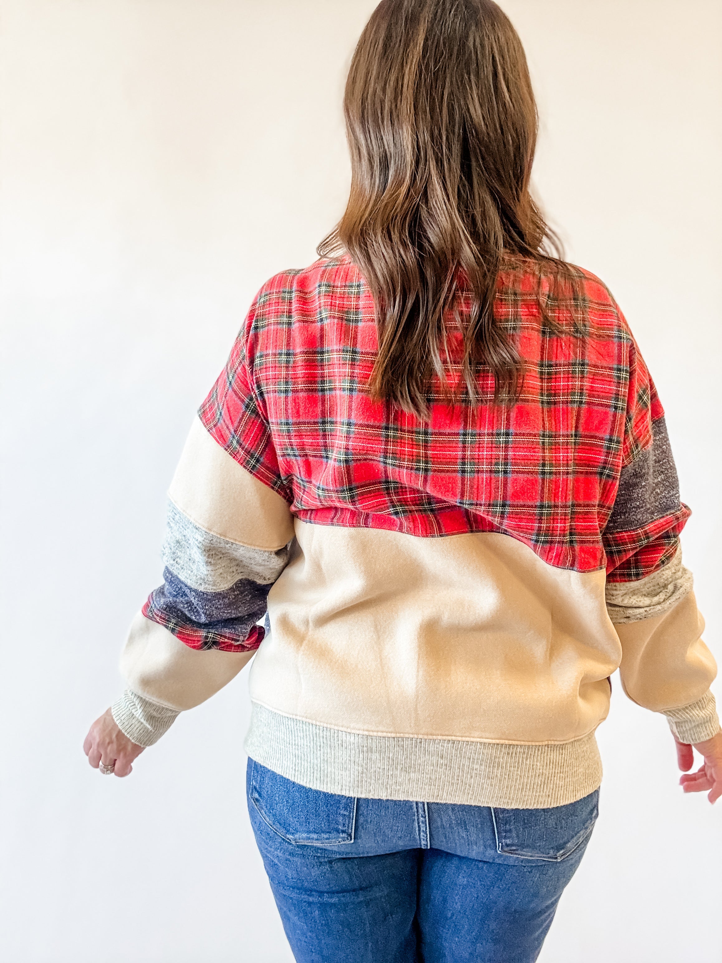 Plaid Patchwork Colorblock Sweatshirt - Just a Small Town Girl