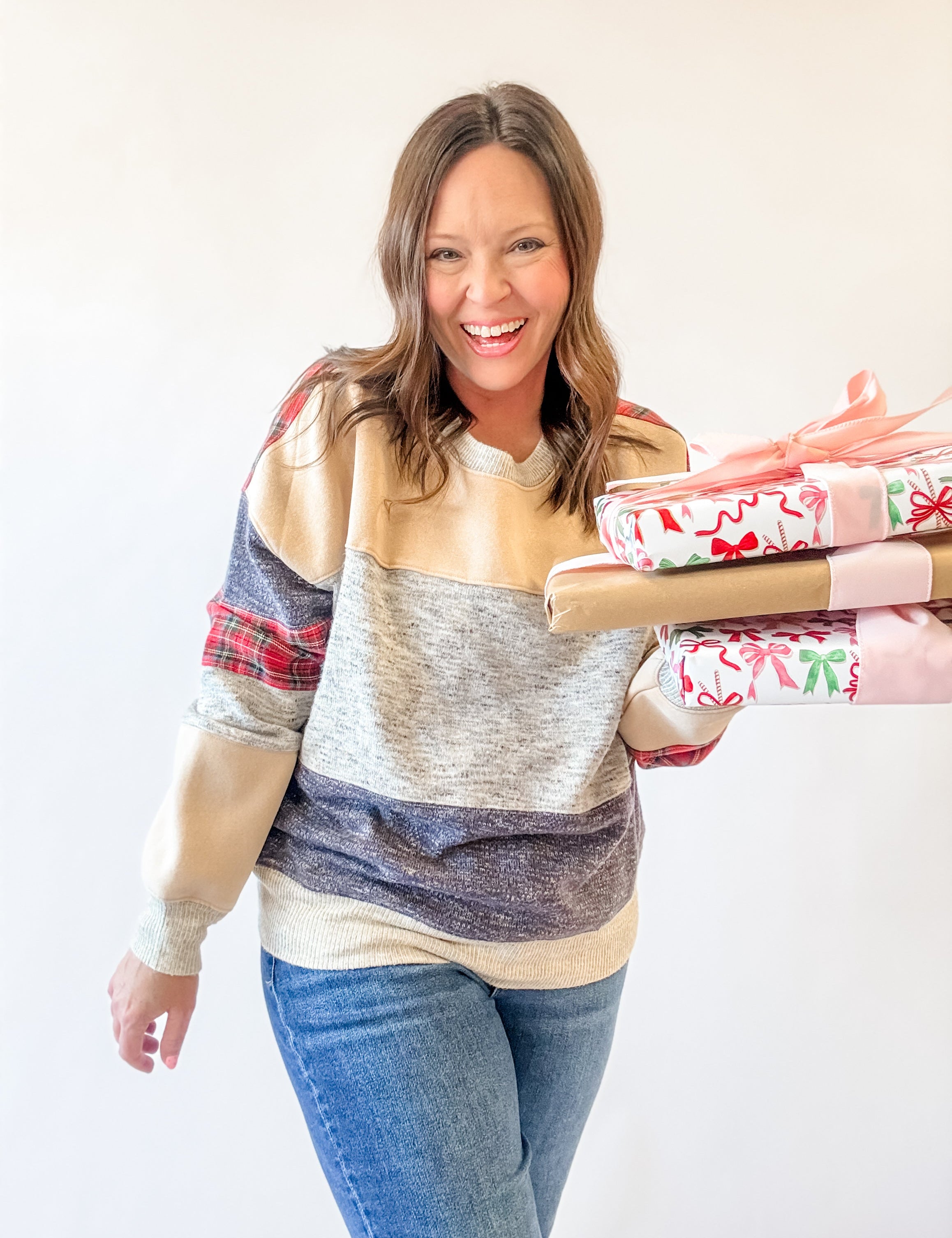 Plaid Patchwork Colorblock Sweatshirt - Just a Small Town Girl