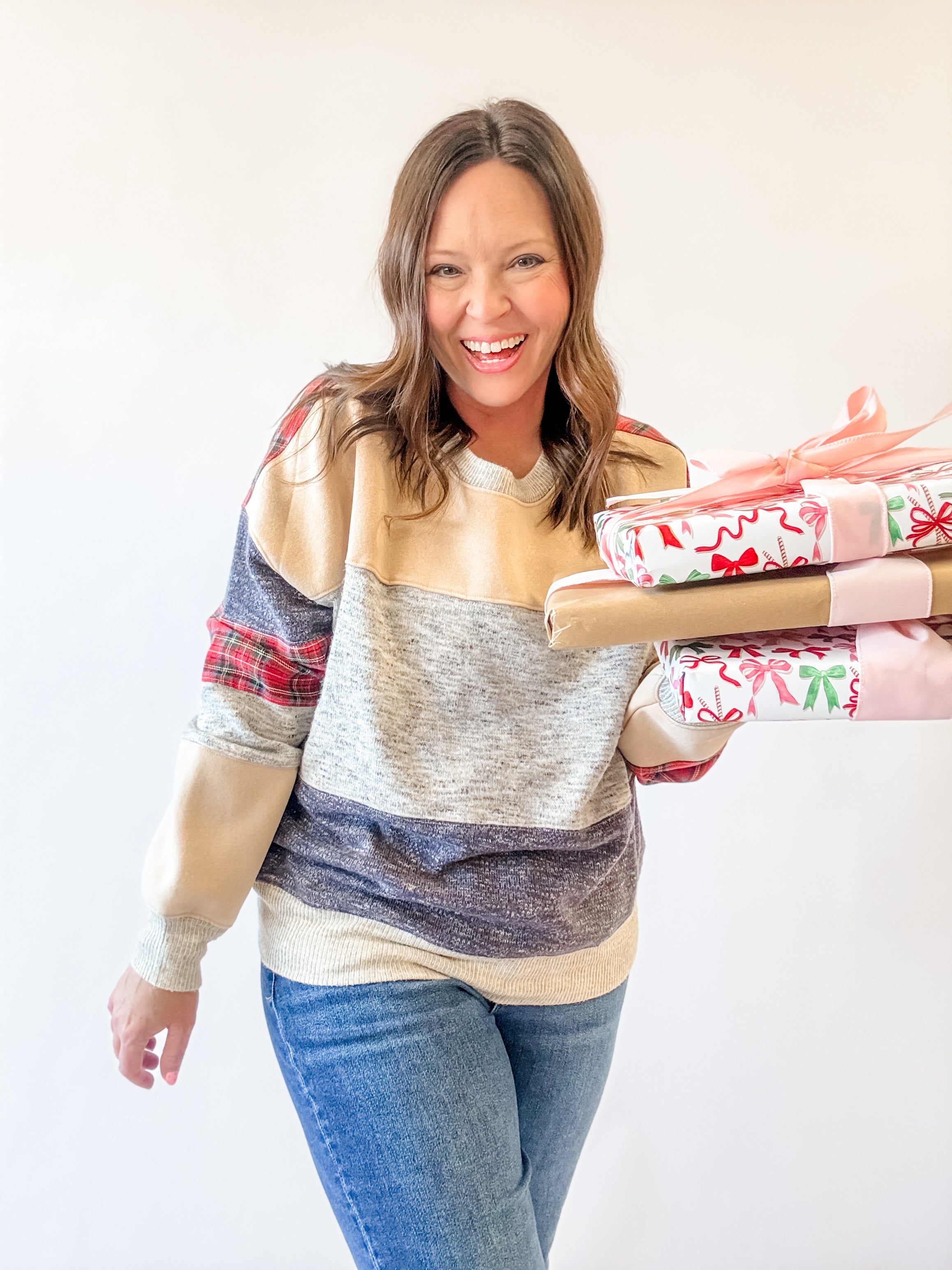 Plaid Patchwork Colorblock Sweatshirt - Just a Small Town Girl