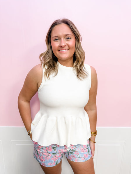 Polished Poise Peplum Knit Top – Cream - Just a Small Town Girl