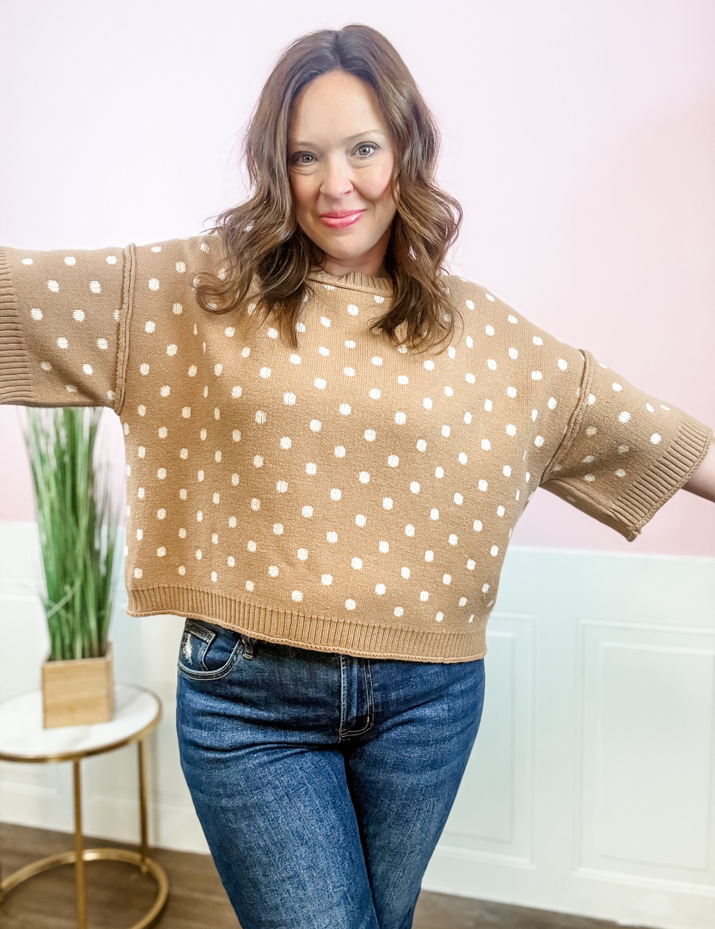 Polka Dot Boxy Knit Sweater - Plus - Just a Small Town Girl