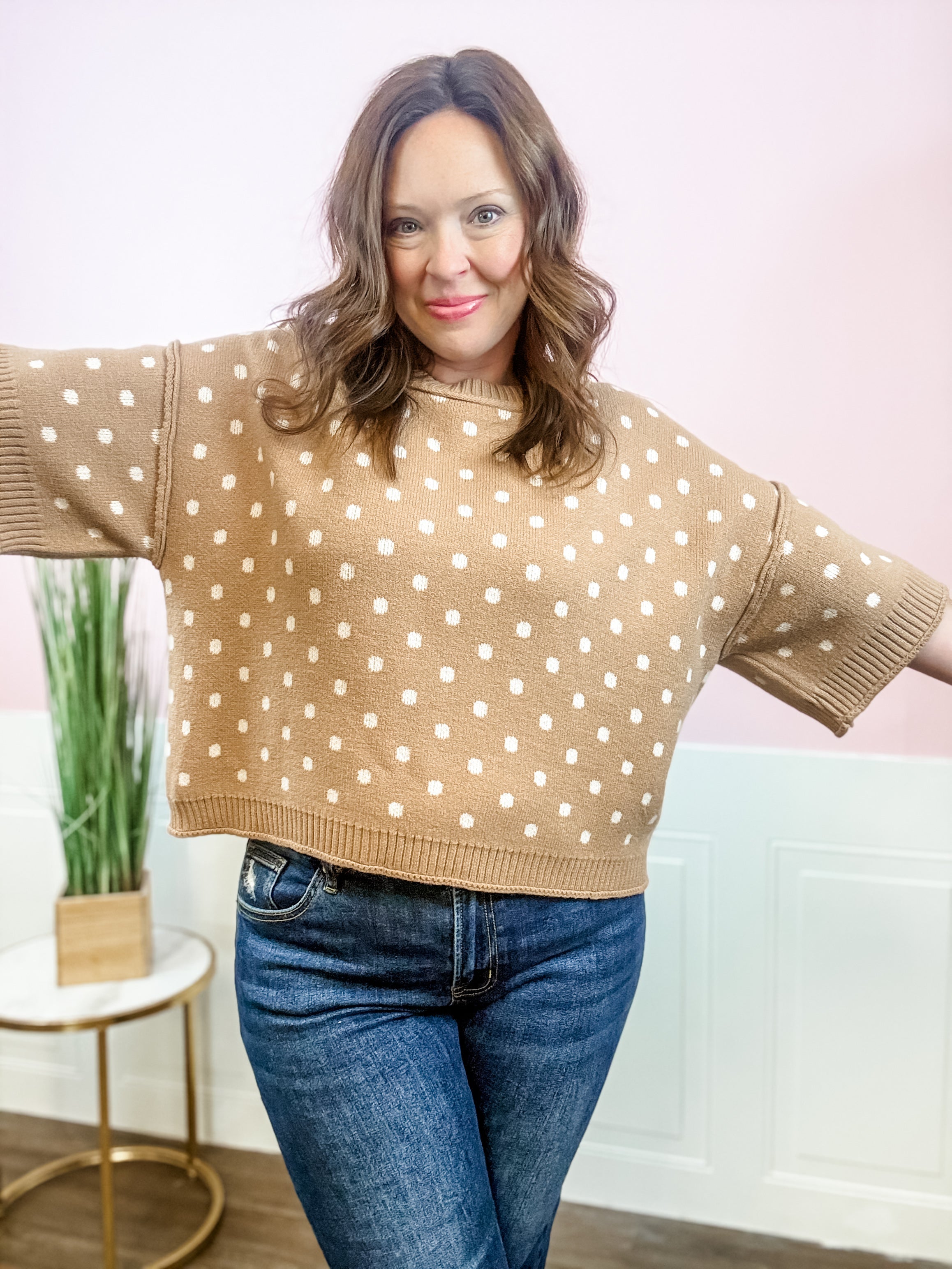 Polka Dot Boxy Knit Sweater - Plus - Just a Small Town Girl