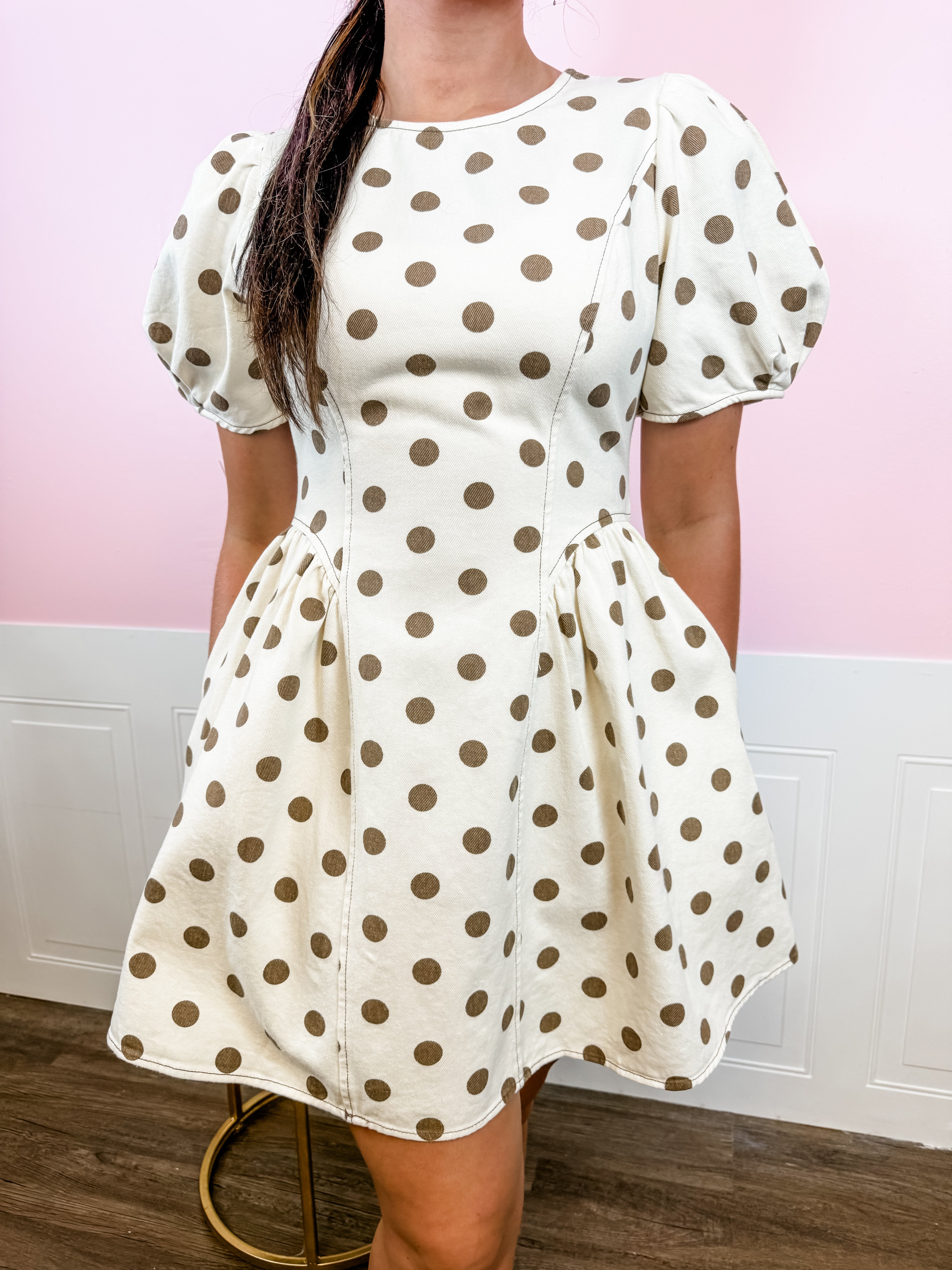 Polka Dot Puff Sleeve Mini Dress - Just a Small Town Girl