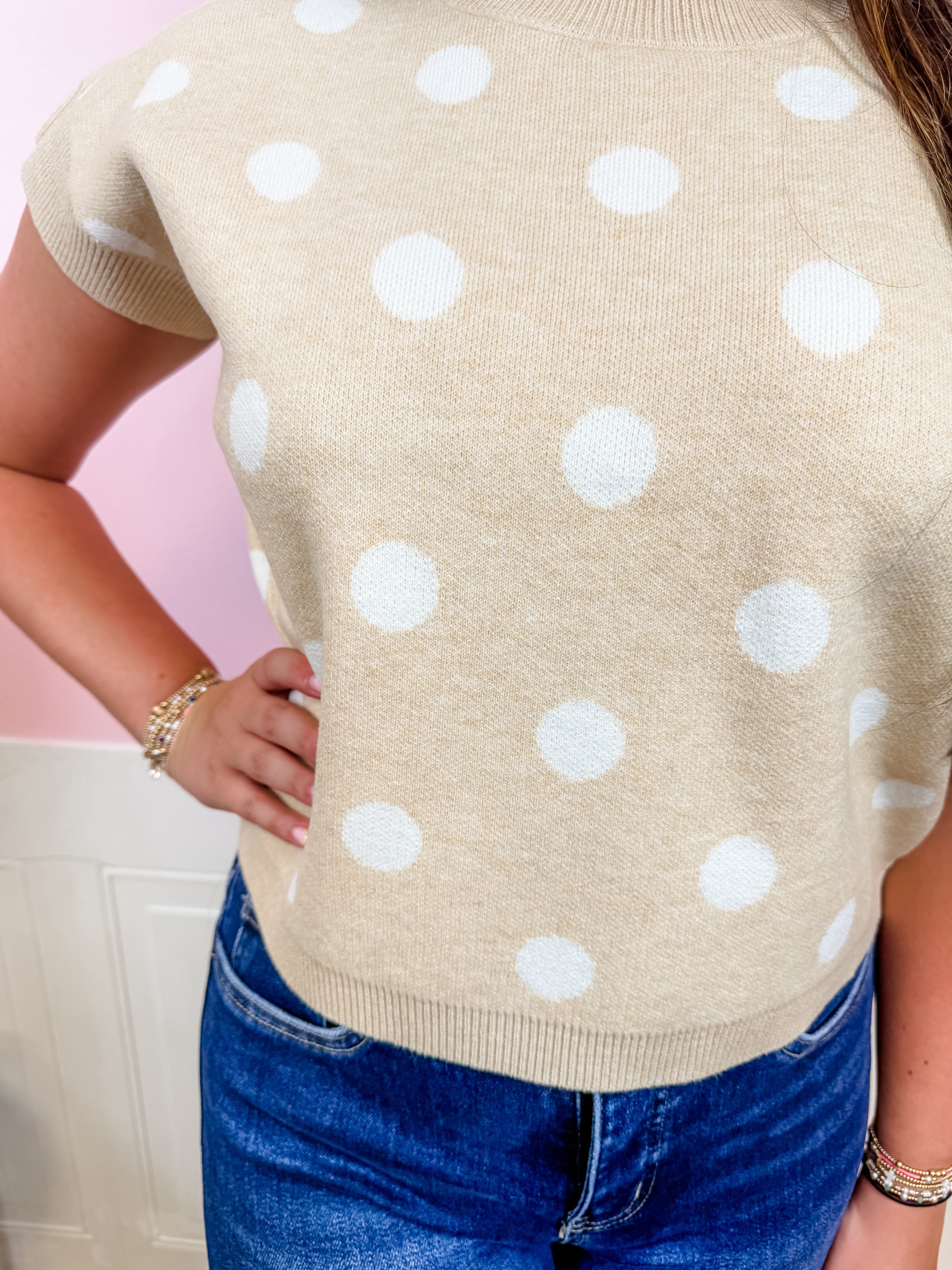 Polka Dot Ribbed Sweater Vest - Just a Small Town Girl