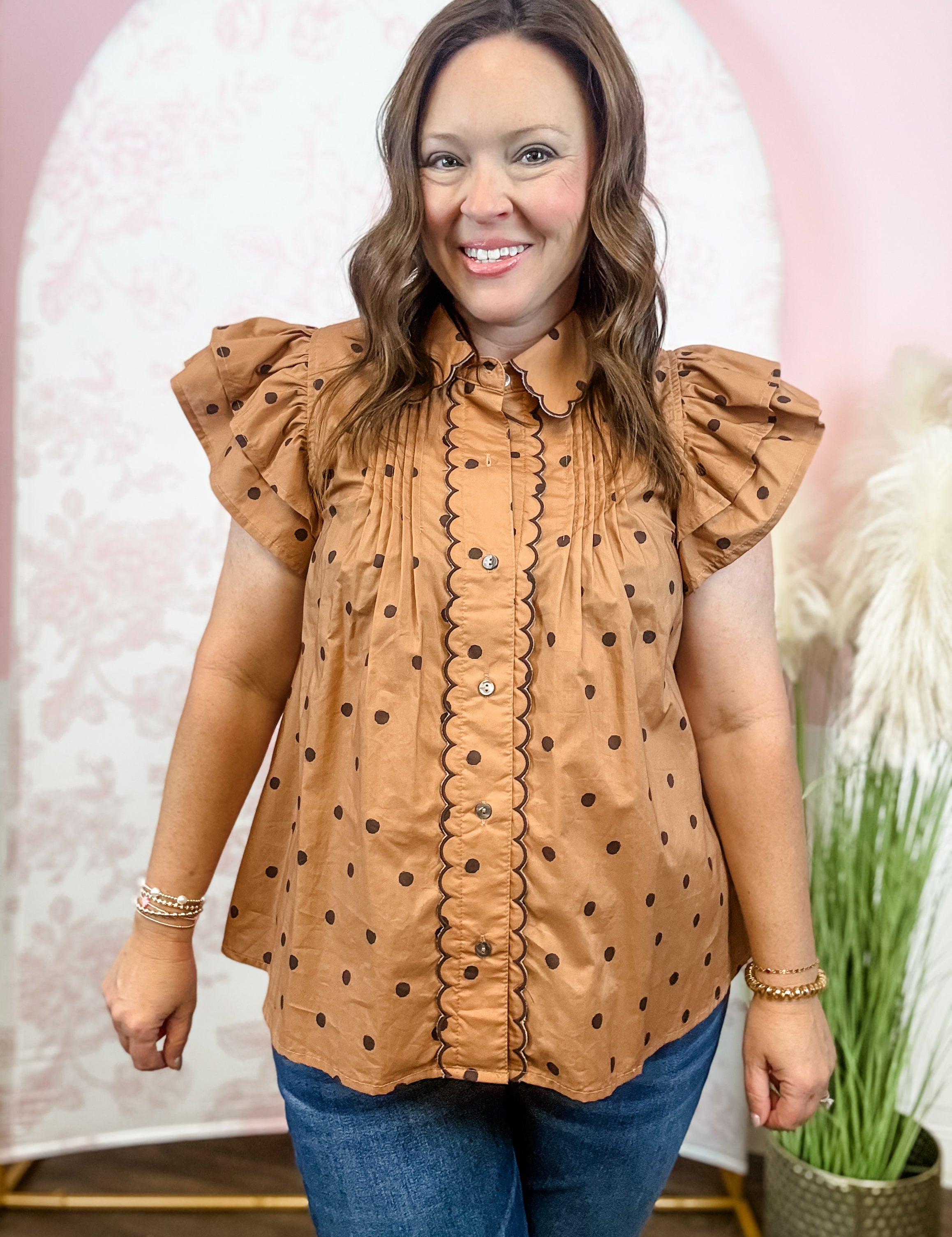 Polka Dot Scalloped Collar Top - Just a Small Town Girl