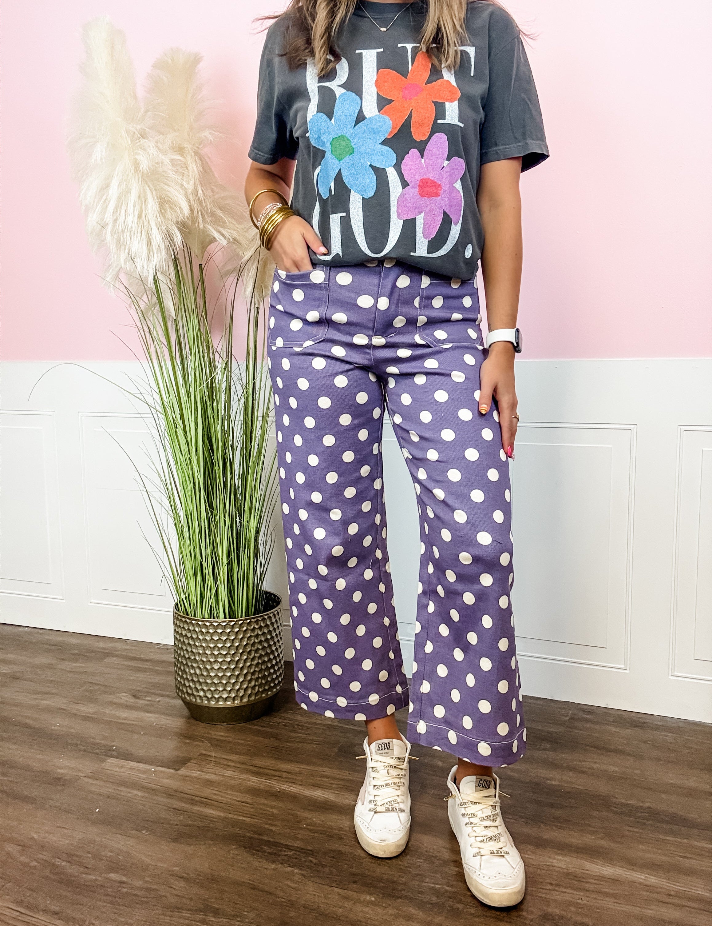 Polka Dot Wide Leg Crop Jeans - Just a Small Town Girl