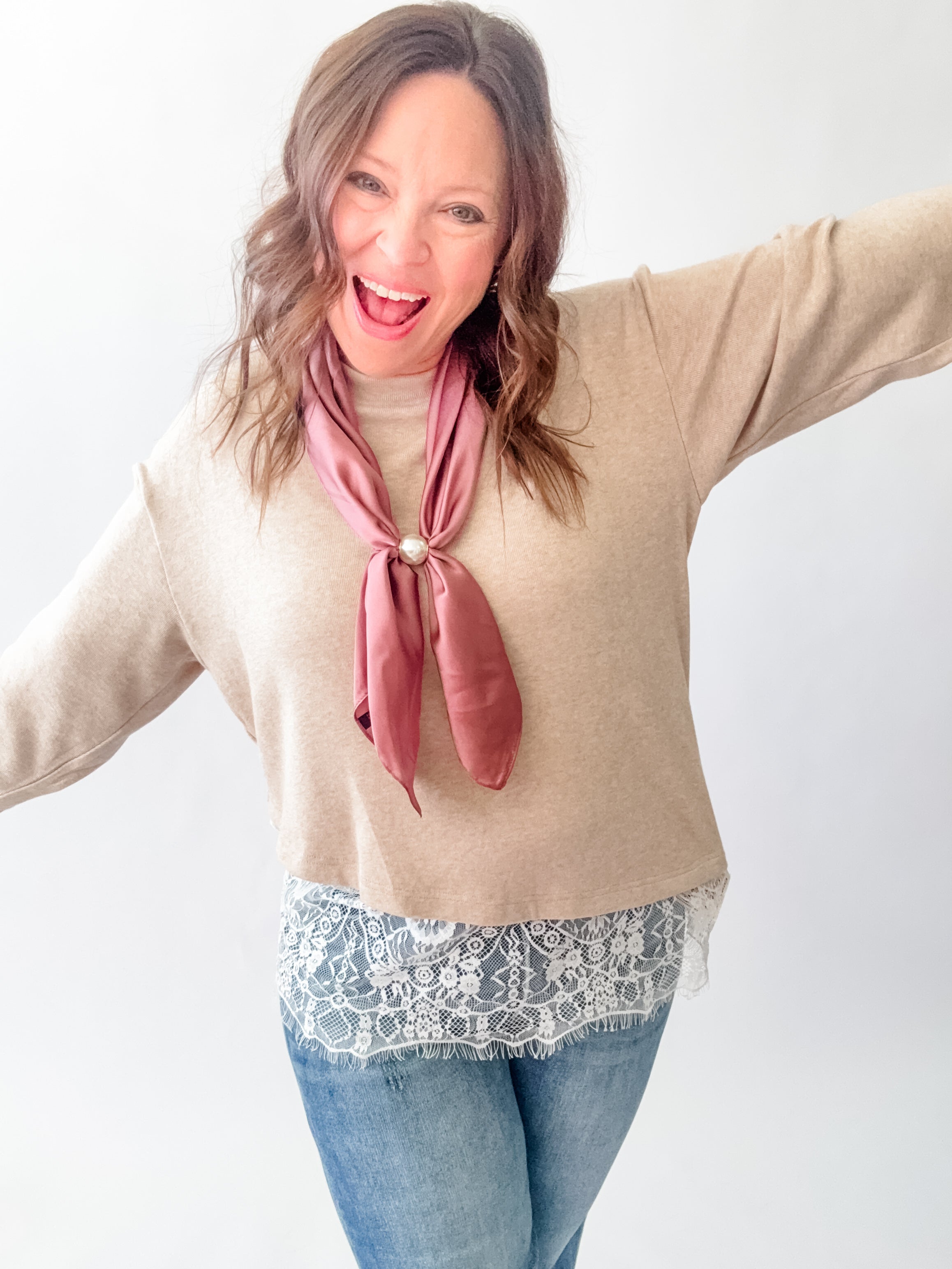 Pretty in Mauve Pearl Scarf Necklace - Just a Small Town Girl