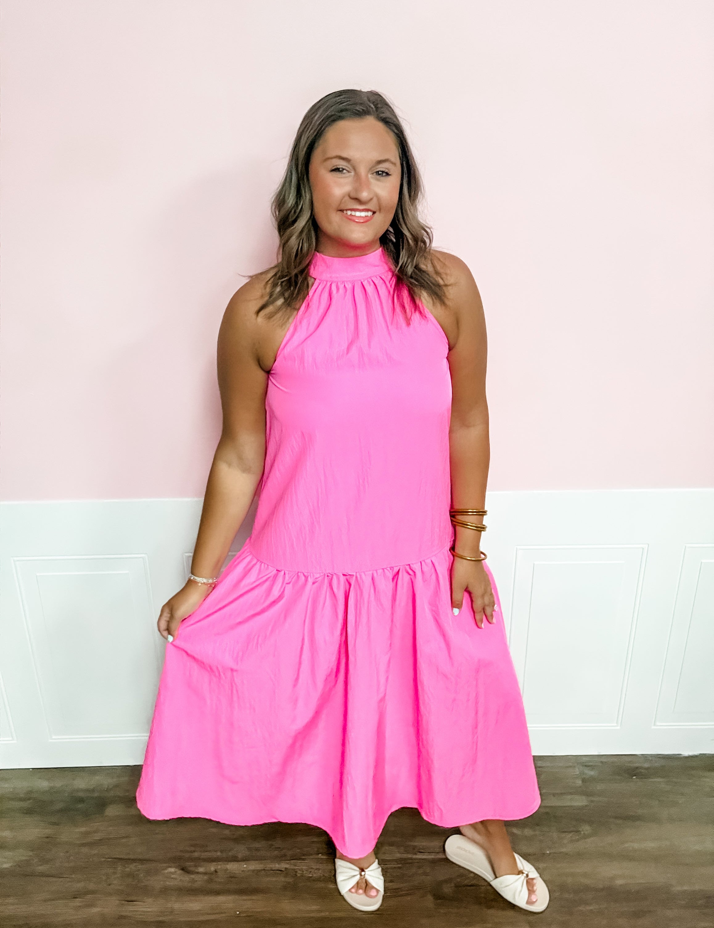Pretty in Pink Bow Detail Dress - Just a Small Town Girl