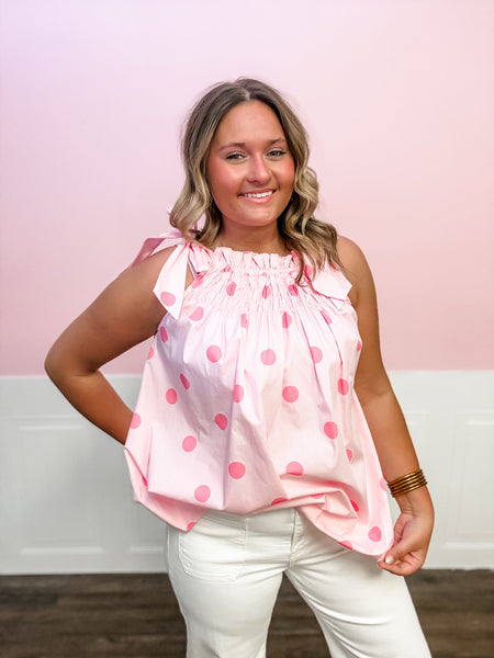 Pretty in Pink Polka Dot Tie Top - Just a Small Town Girl