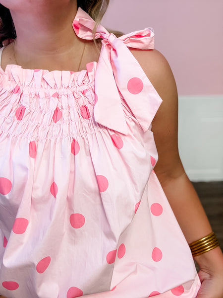 Pretty in Pink Polka Dot Tie Top - Just a Small Town Girl