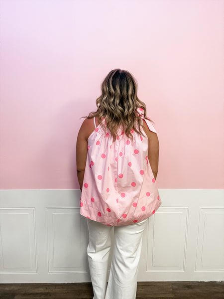 Pretty in Pink Polka Dot Tie Top - Just a Small Town Girl
