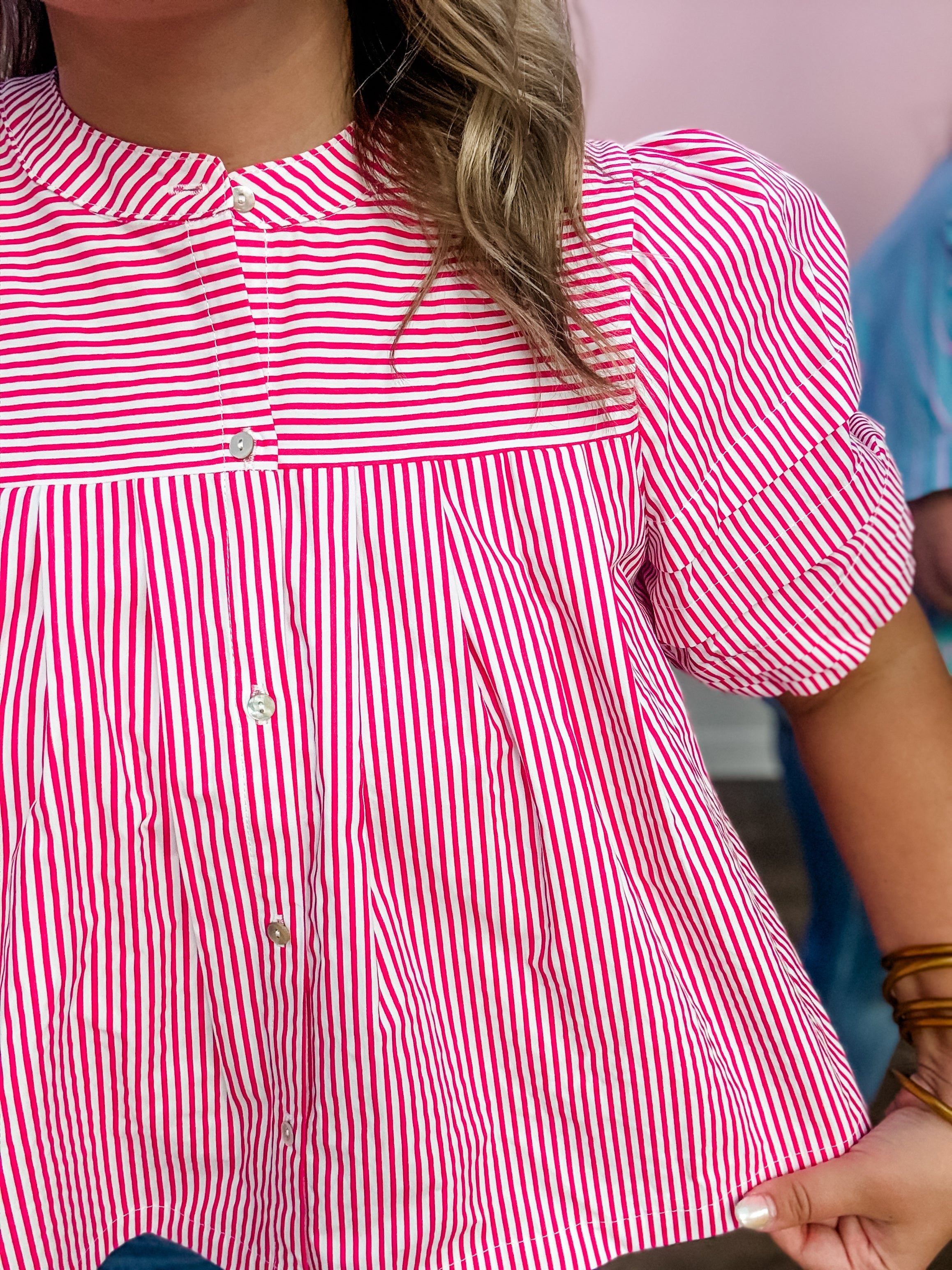 Pretty in Pink Stripe Ruffle Blouse - Just a Small Town Girl