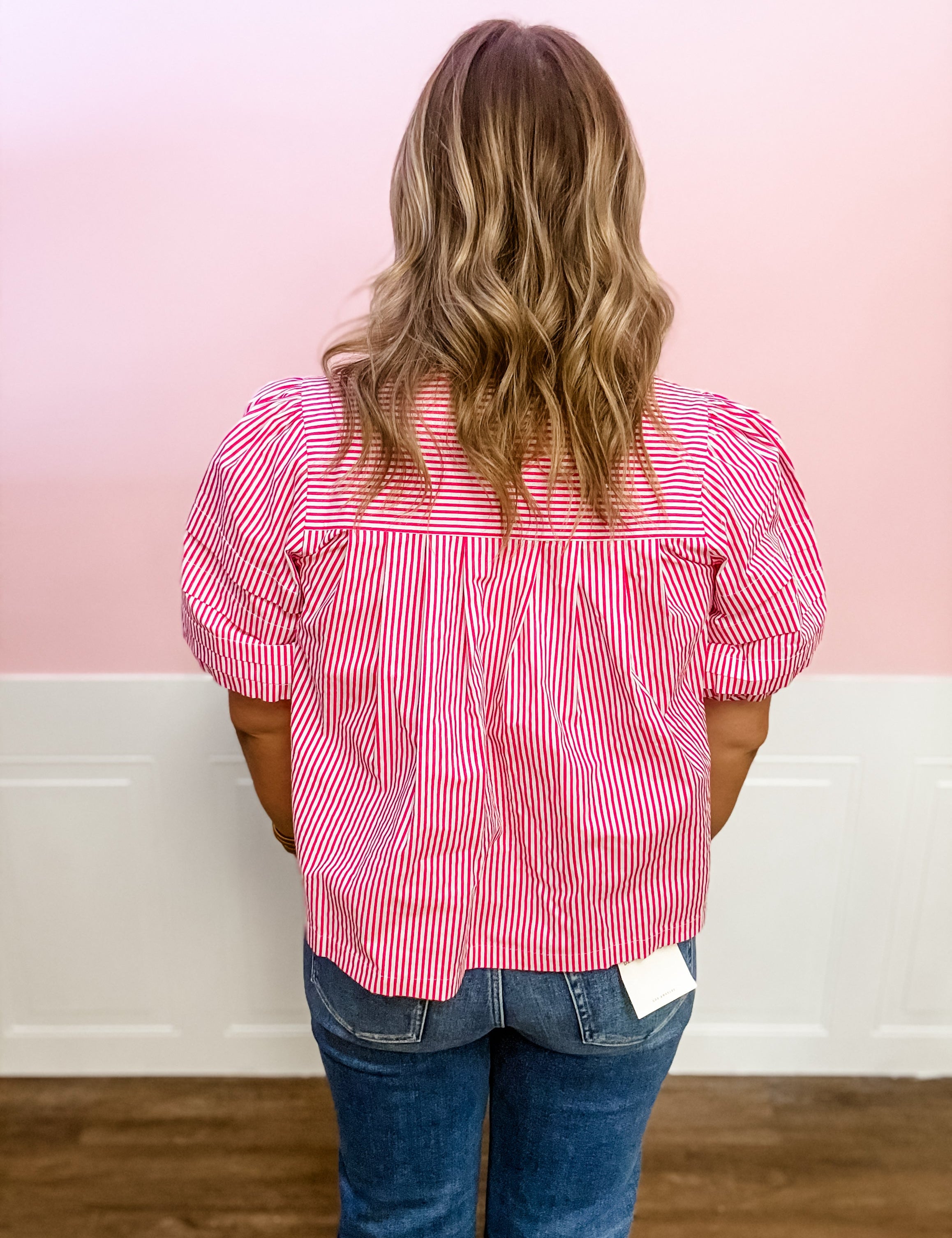 Pretty in Pink Stripe Ruffle Blouse - Just a Small Town Girl