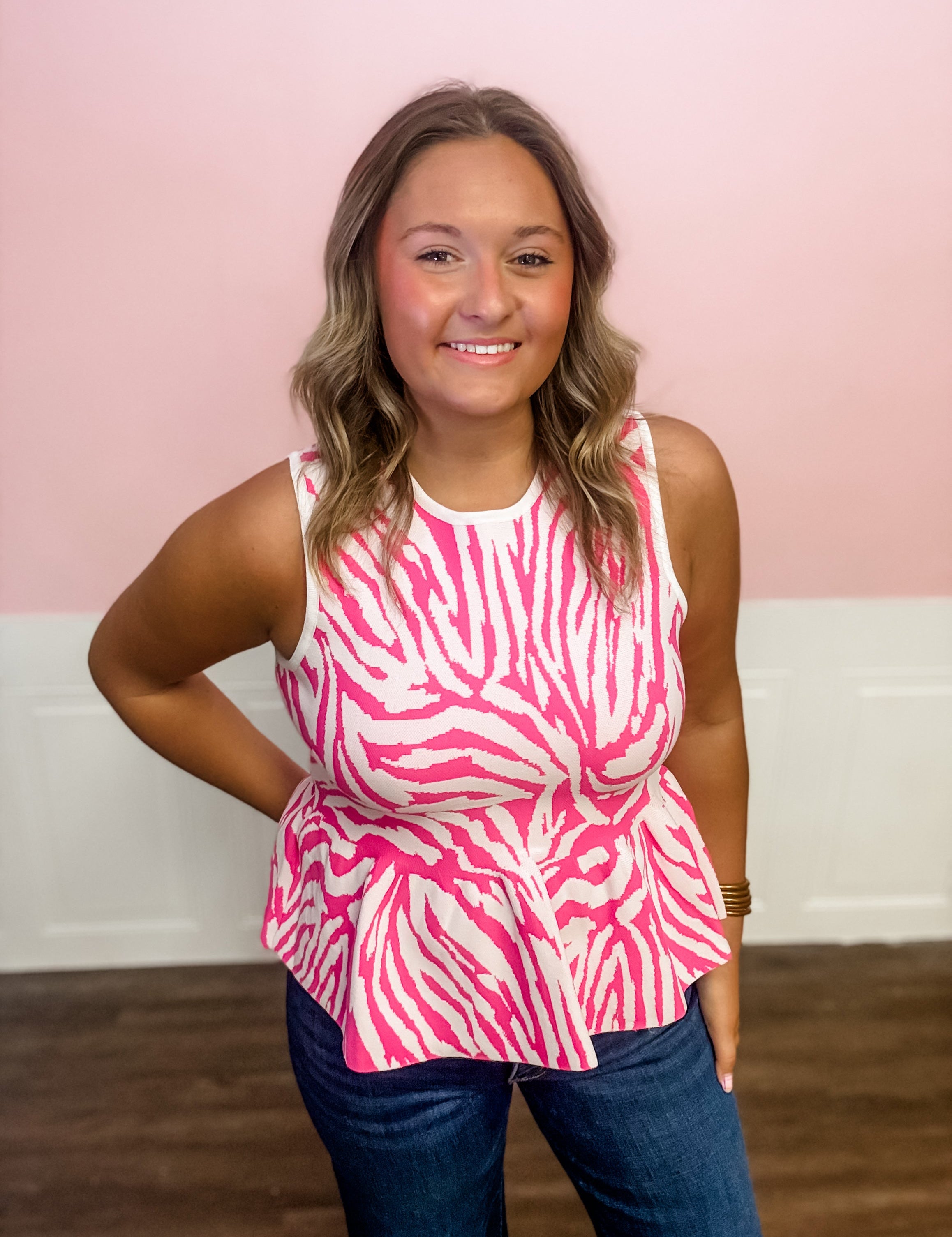 Pretty in Pink Zebra Peplum Top - Just a Small Town Girl