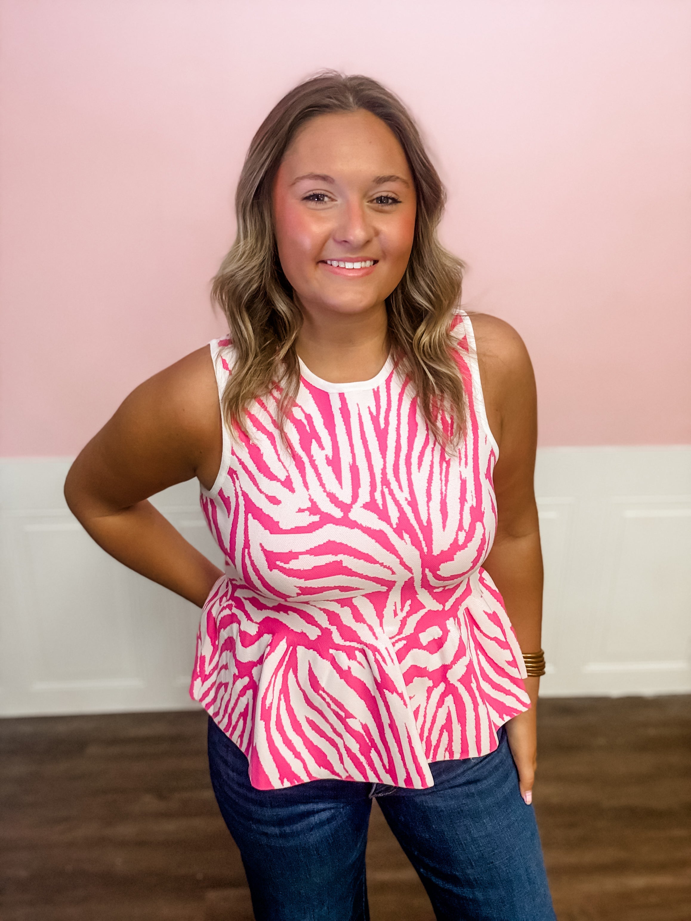 Pretty in Pink Zebra Peplum Top - Just a Small Town Girl
