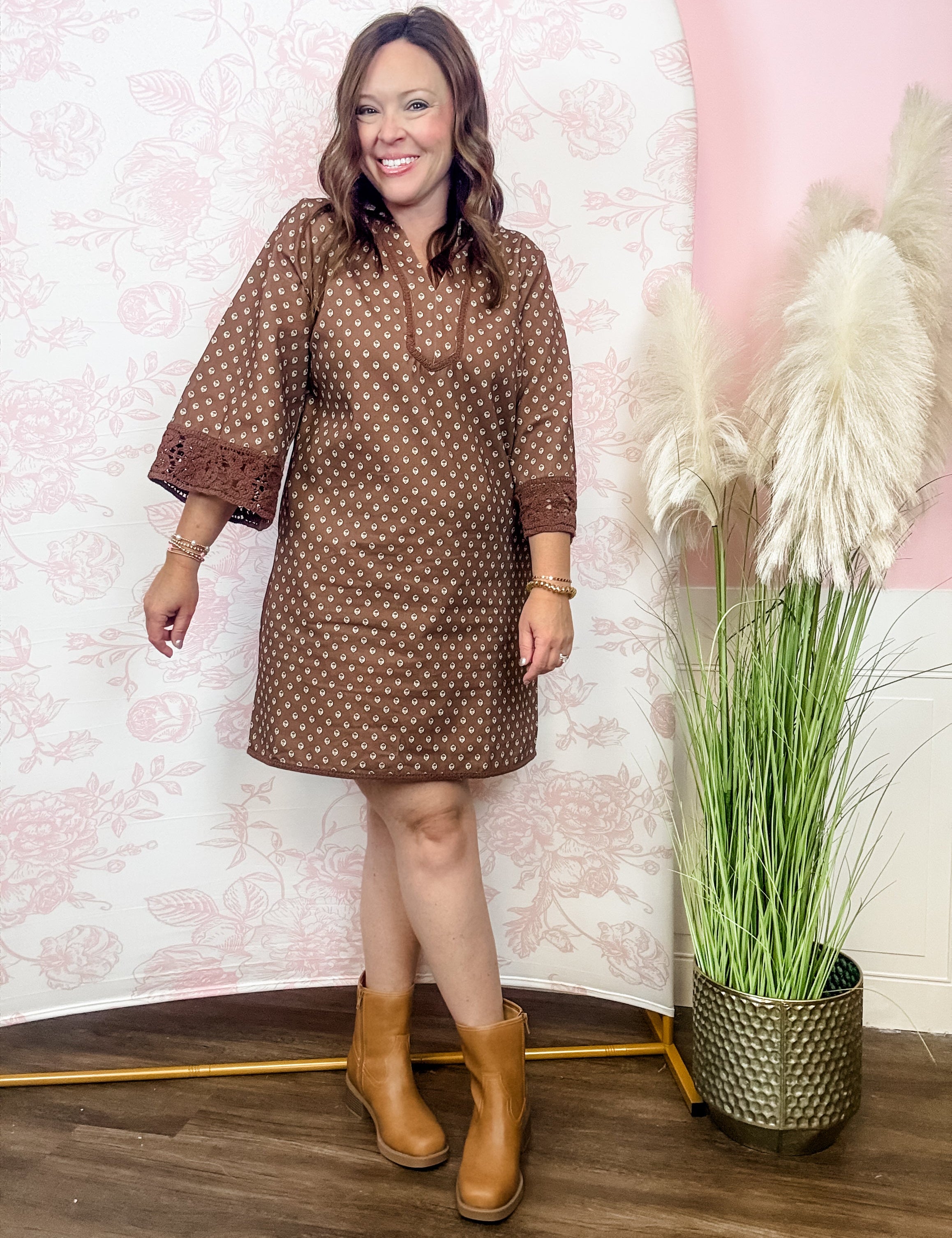 Printed Scallop-Hem Shirtdress - Just a Small Town Girl