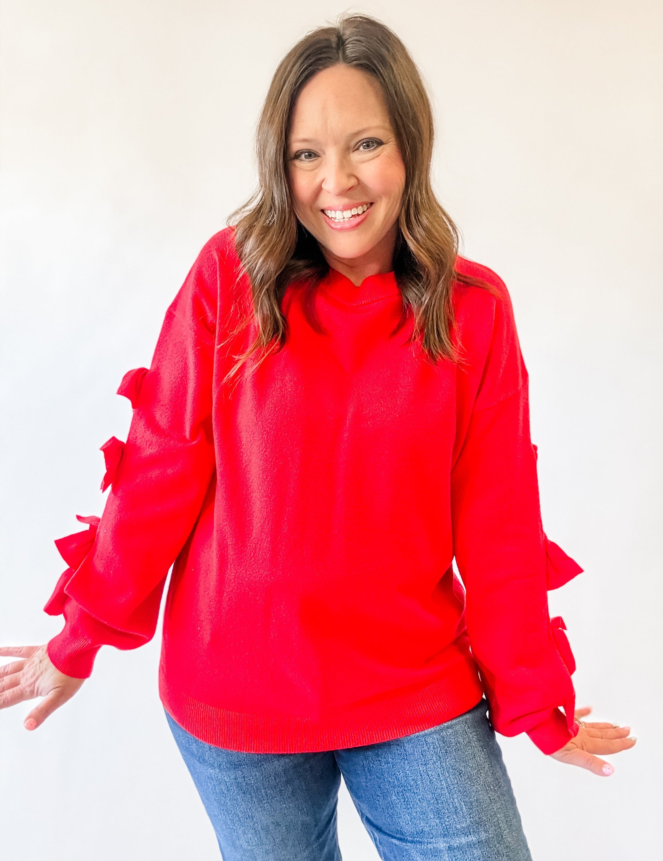 Red Cutout Bow-Sleeve Sweater - Just a Small Town Girl