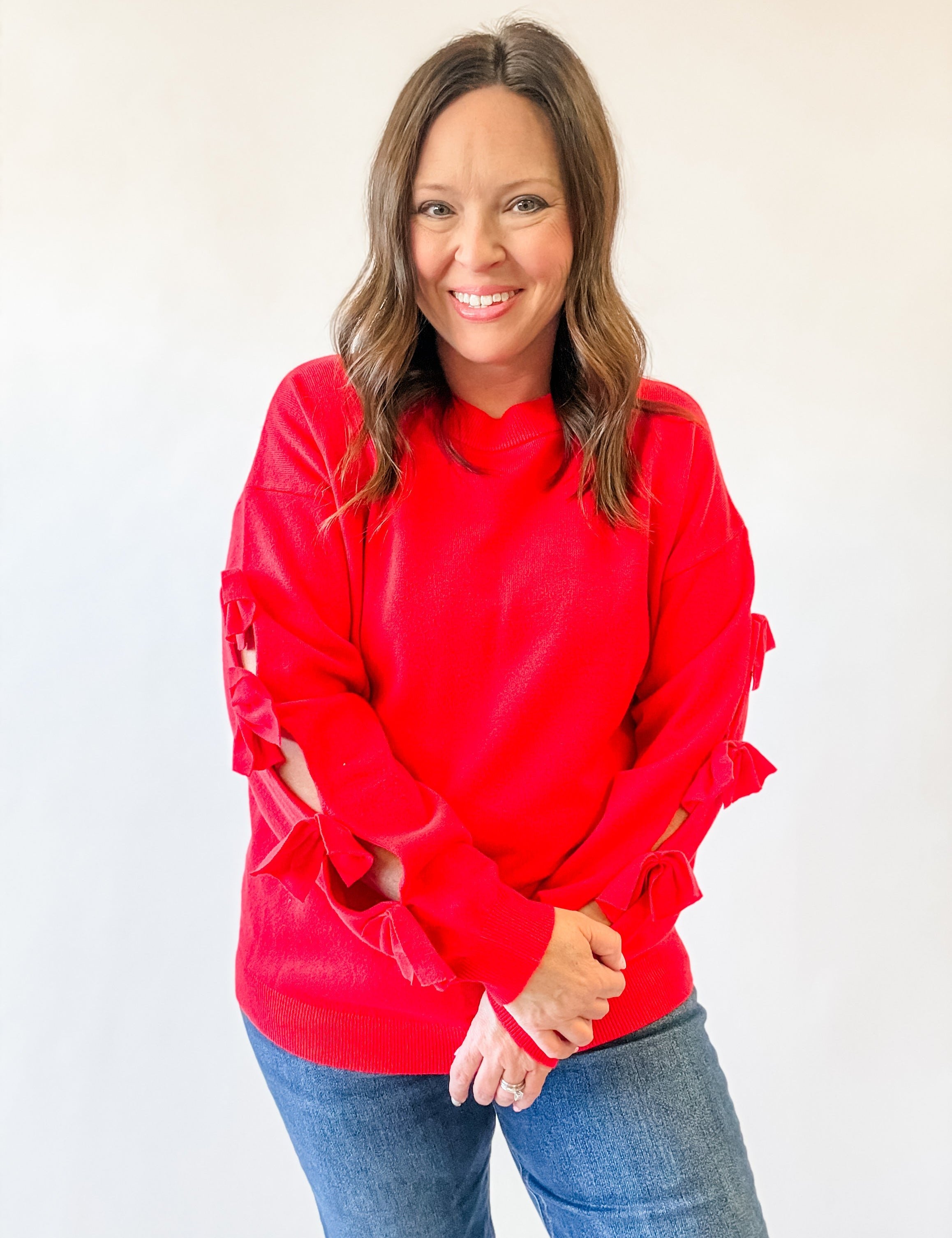 Red Cutout Bow-Sleeve Sweater - Just a Small Town Girl