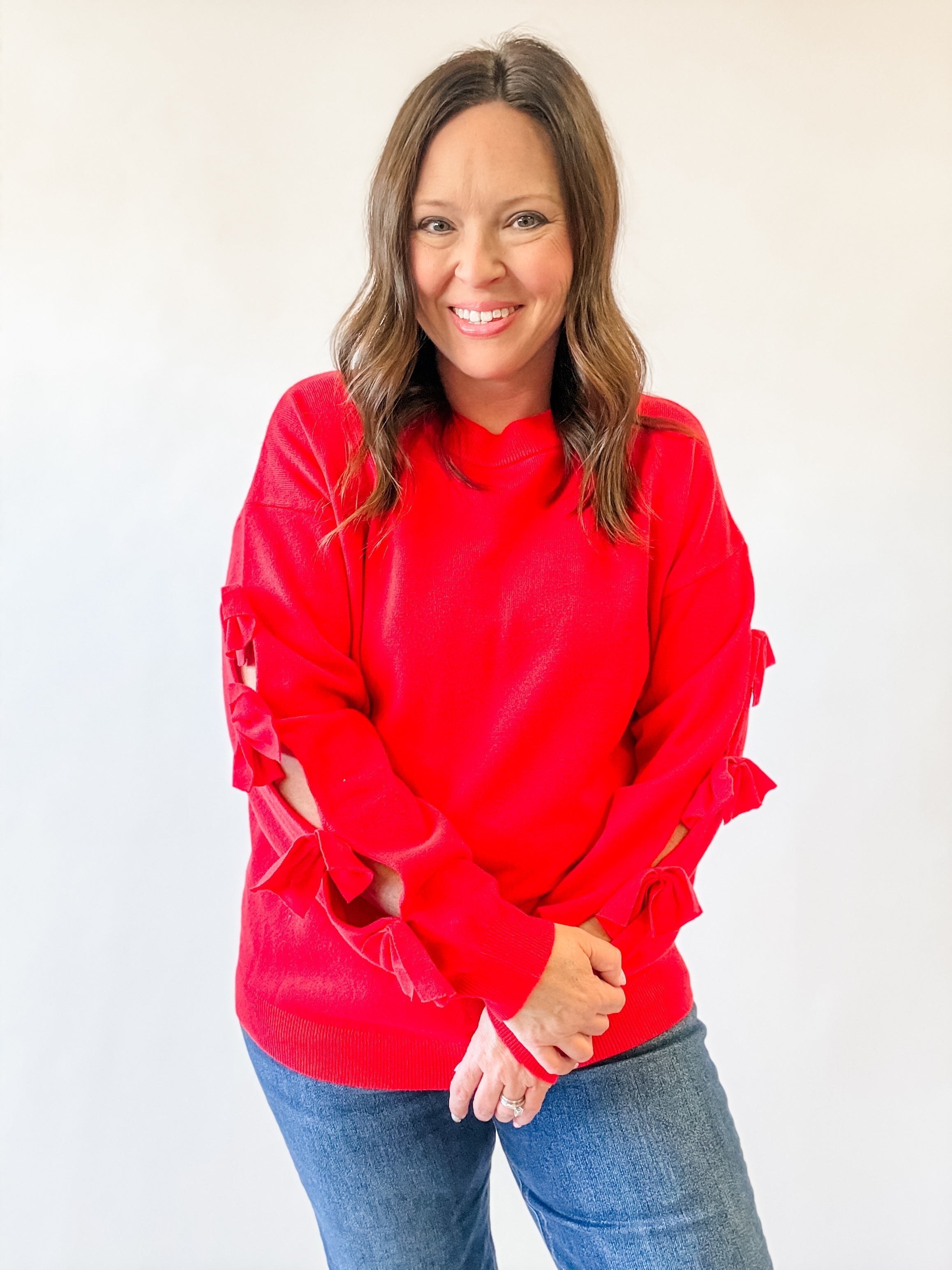 Red Cutout Bow-Sleeve Sweater - Just a Small Town Girl