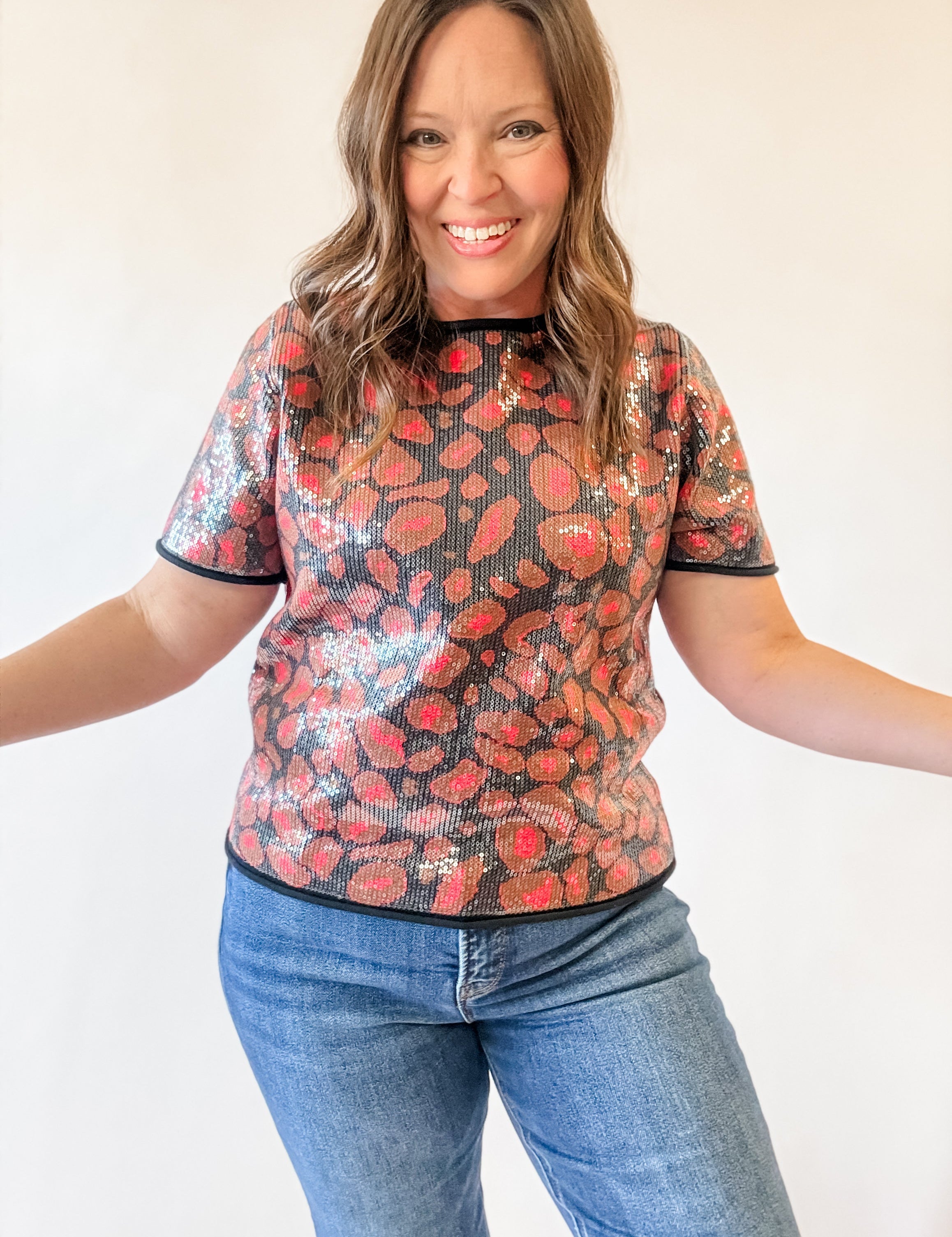 Red Leopard Sequin Top - Just a Small Town Girl