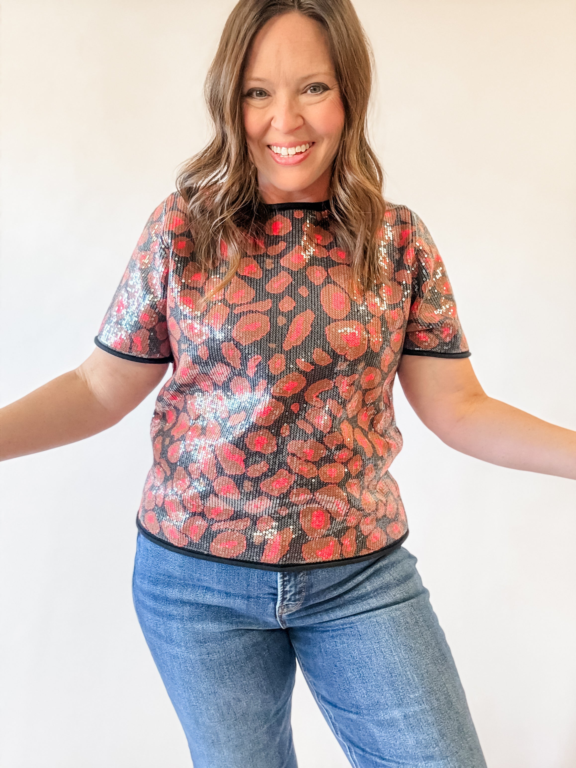Red Leopard Sequin Top - Just a Small Town Girl