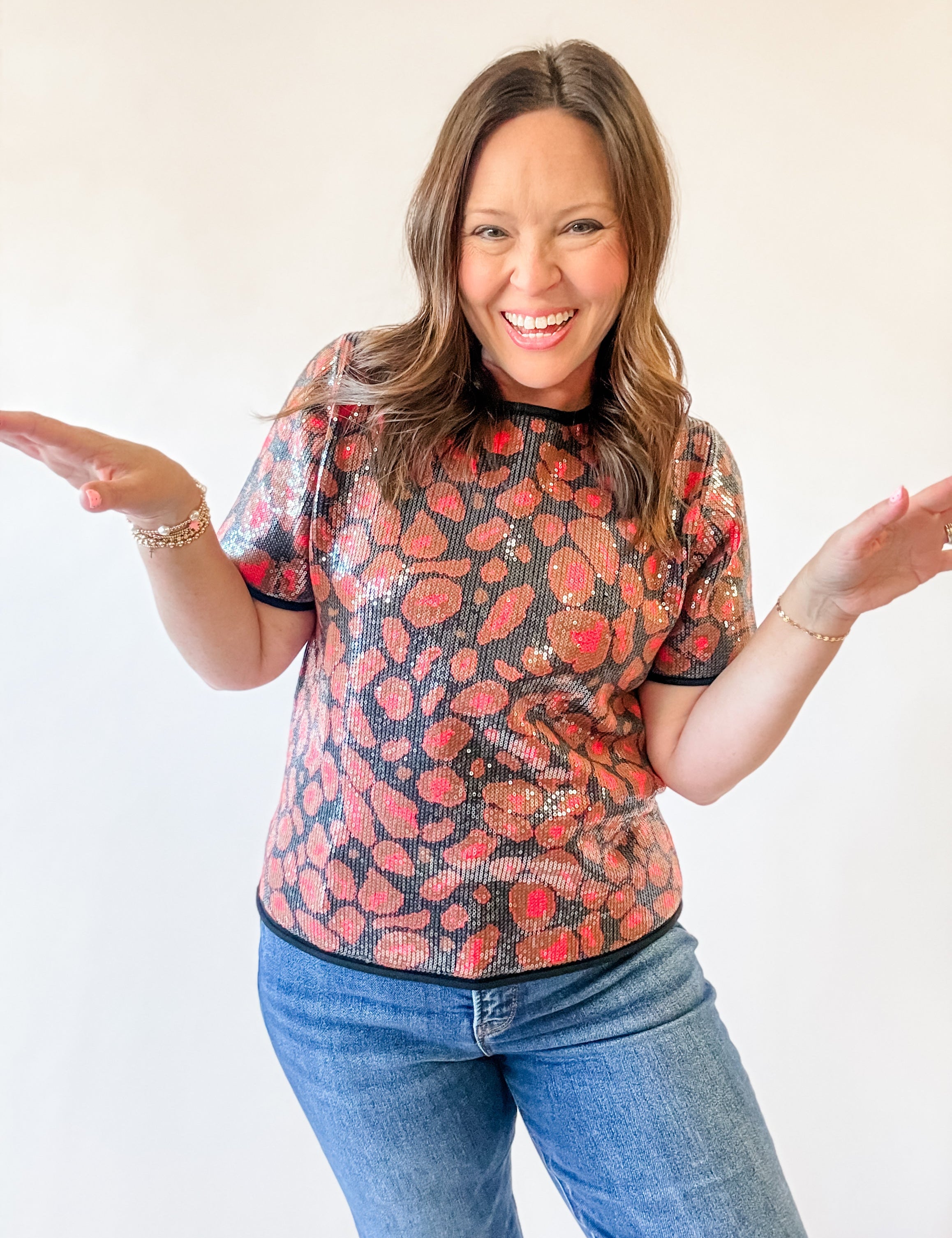 Red Leopard Sequin Top - Just a Small Town Girl