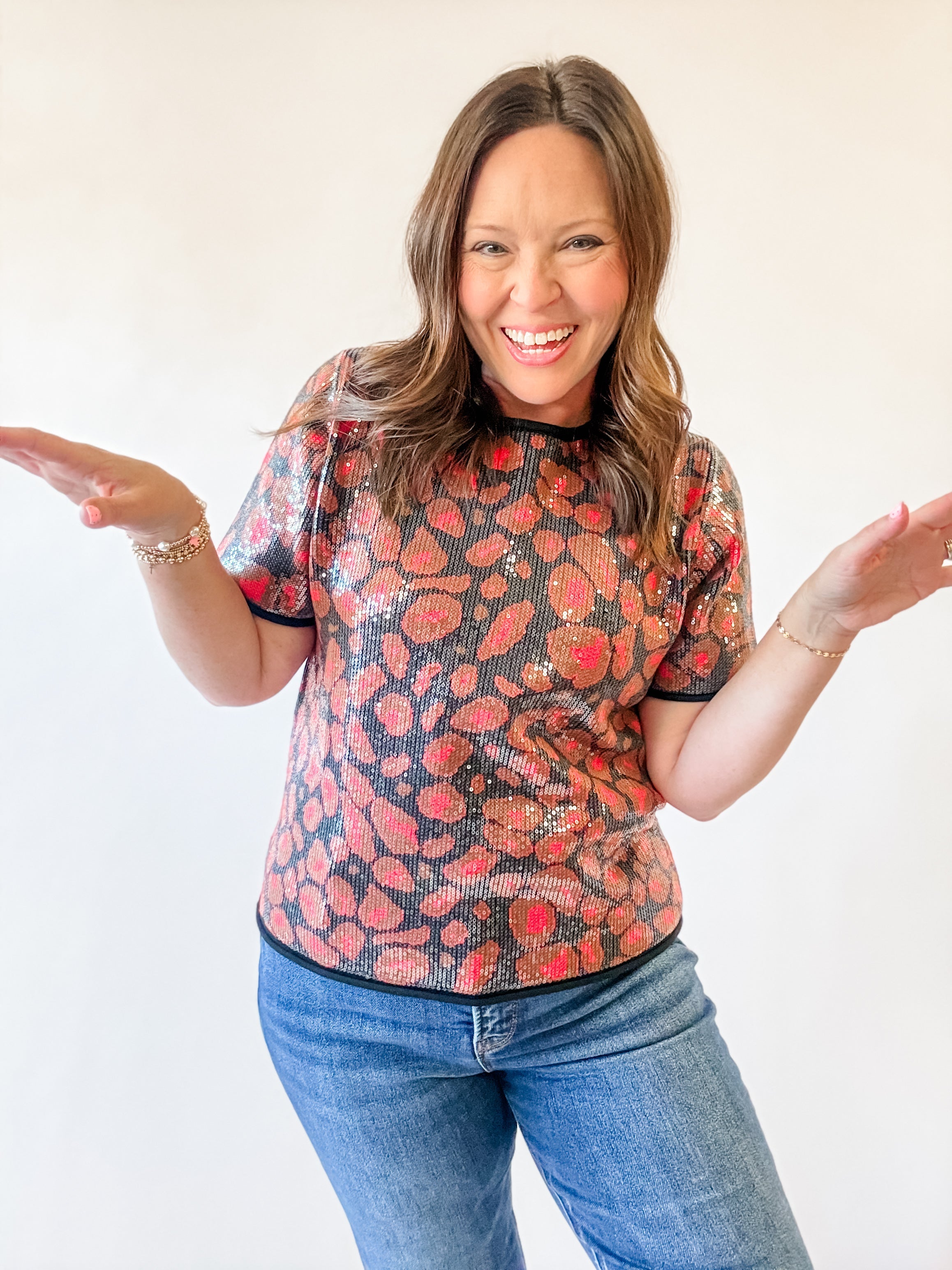 Red Leopard Sequin Top - Just a Small Town Girl