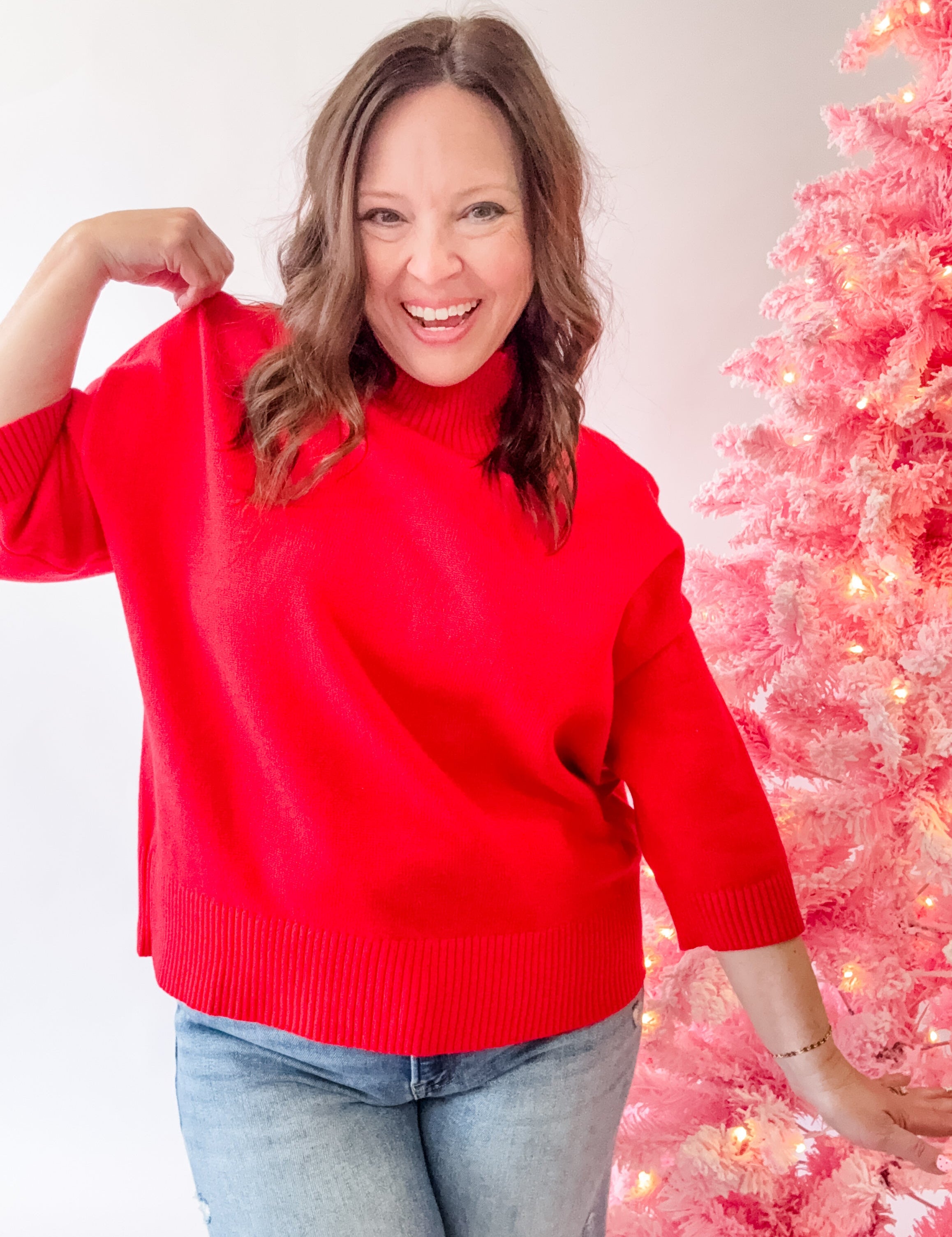 Red Mock Neck Sweater - Just a Small Town Girl