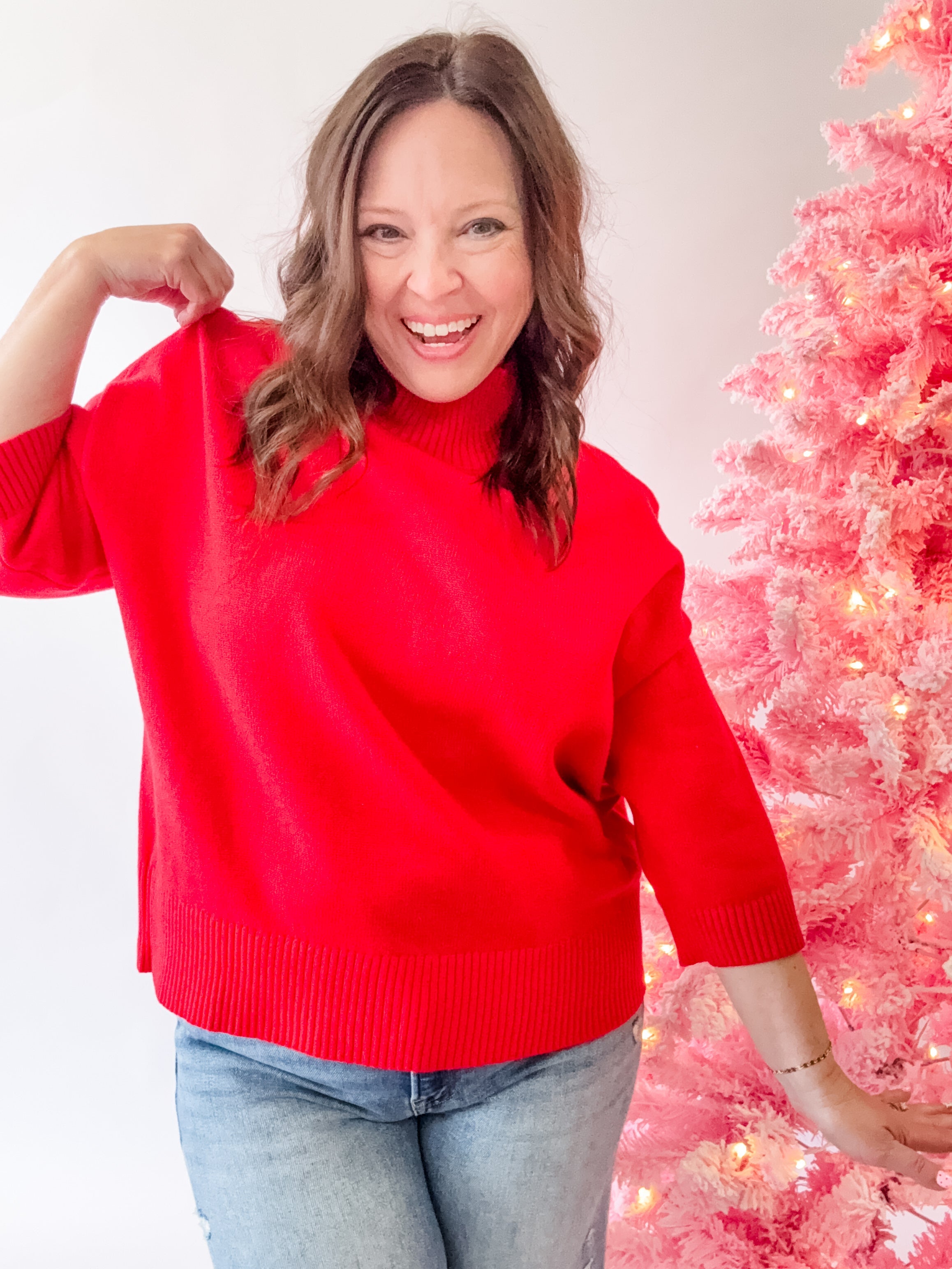 Red Mock Neck Sweater - Just a Small Town Girl