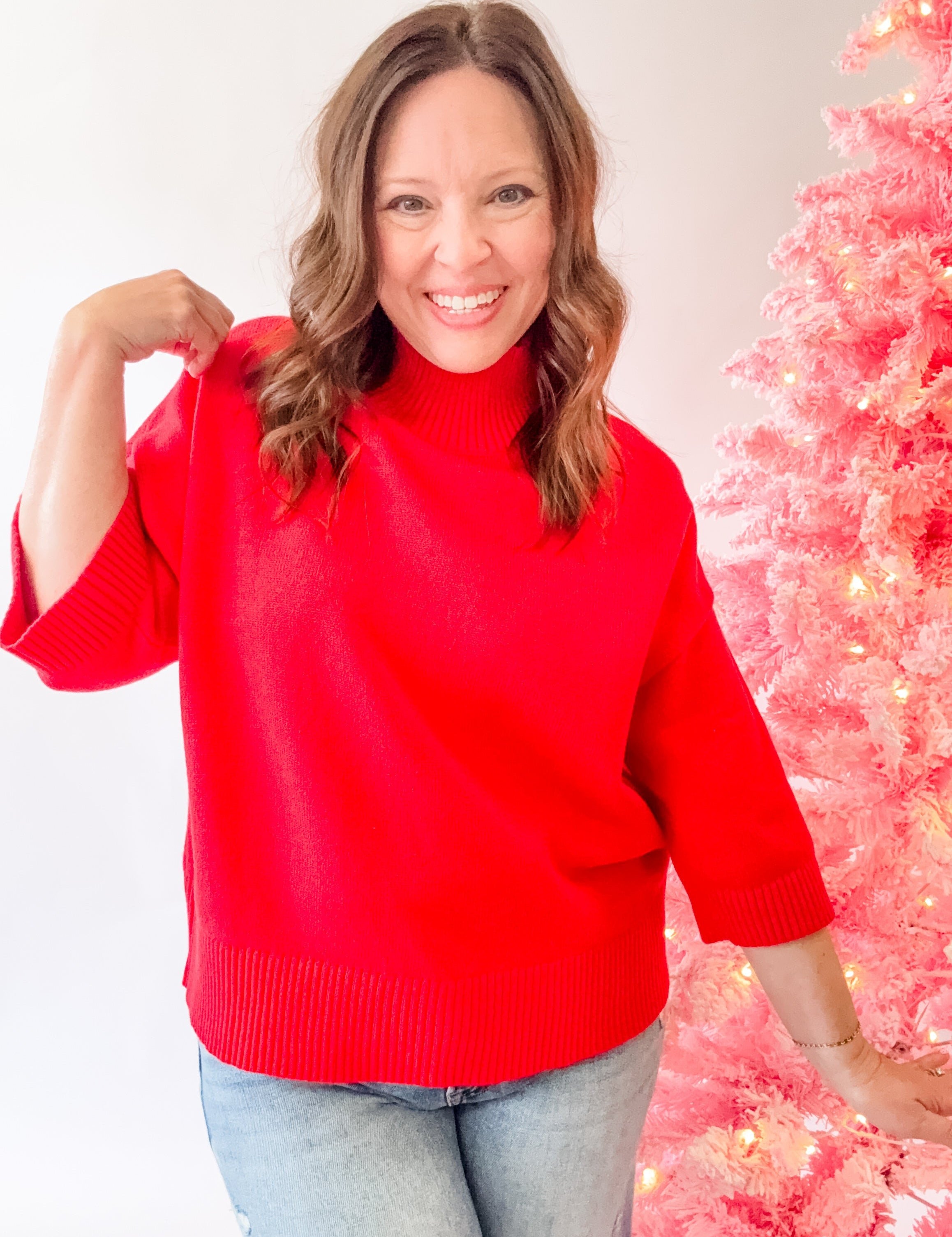 Red Mock Neck Sweater - Just a Small Town Girl