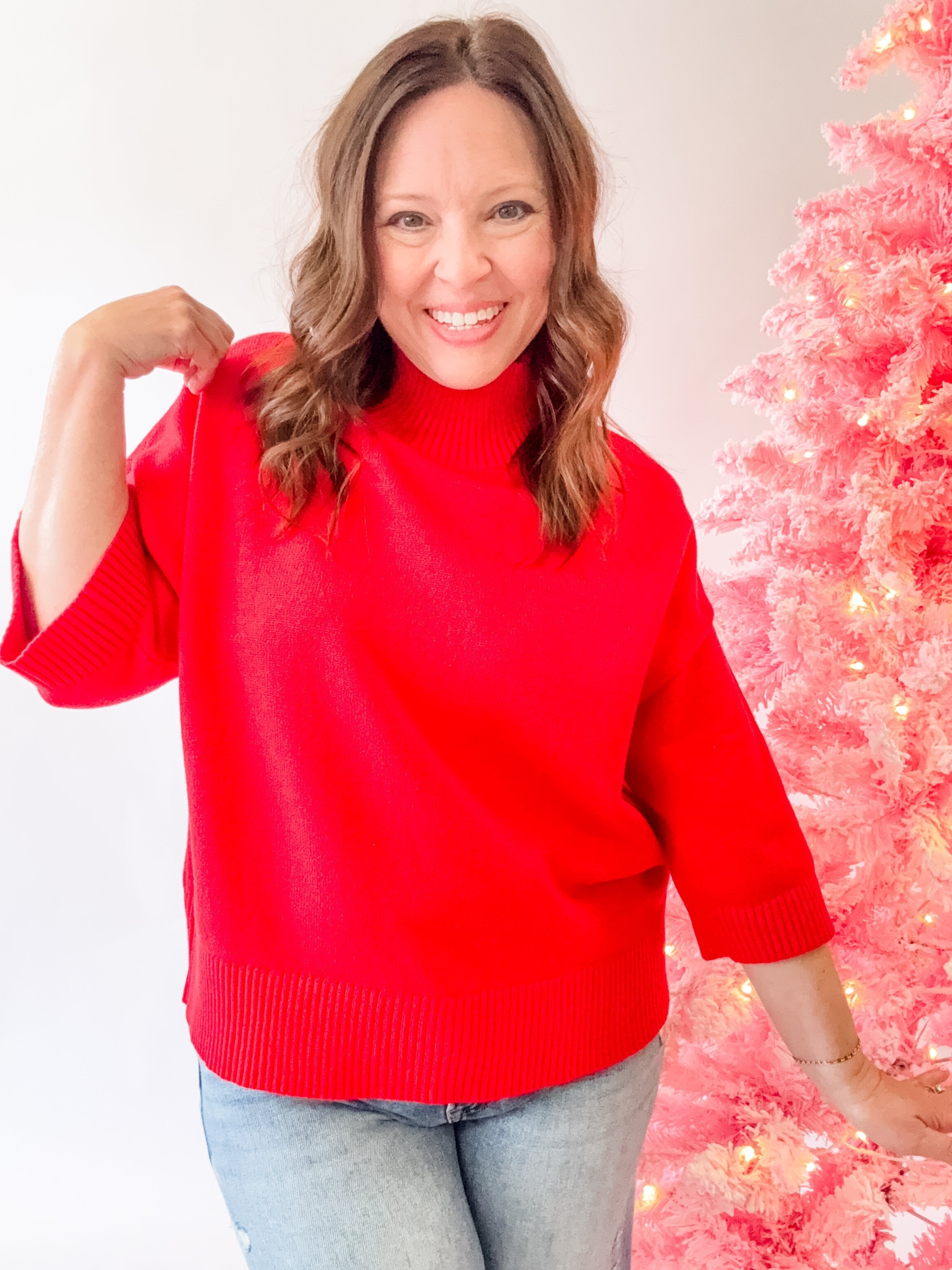 Red Mock Neck Sweater - Just a Small Town Girl