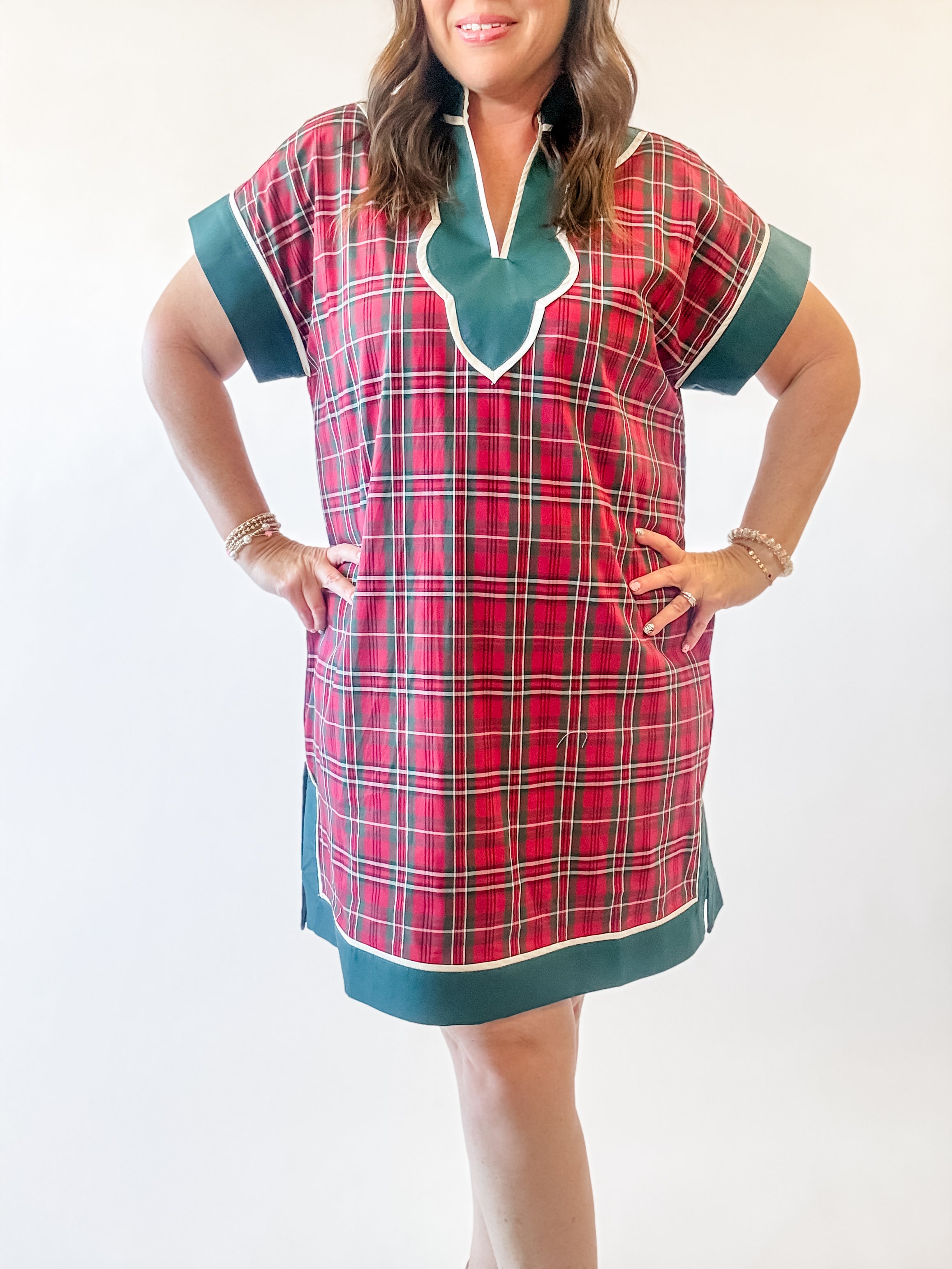 Red Plaid Scalloped Collar Shift Dress - Just a Small Town Girl