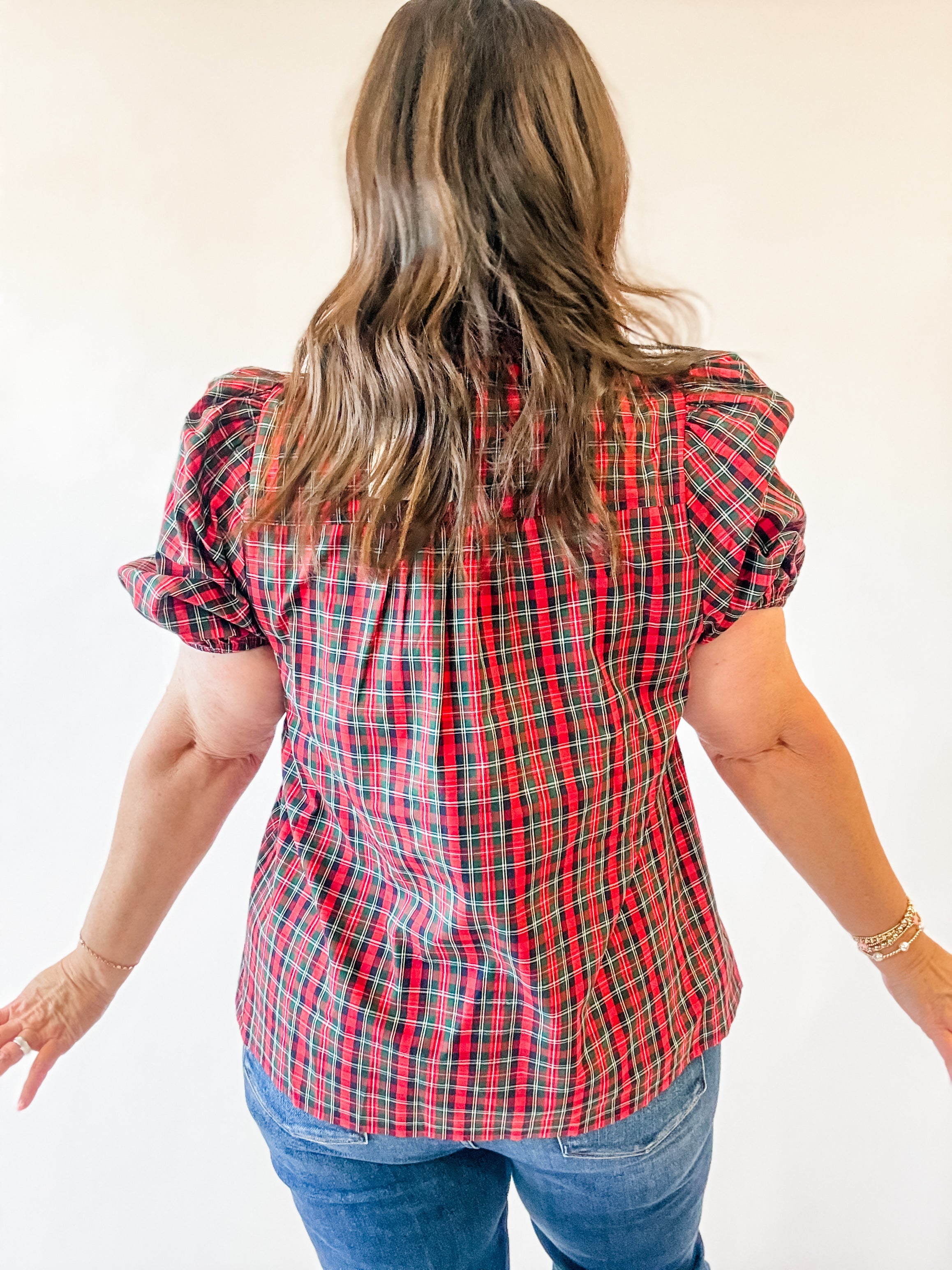 Red Plaid Smocked Ruffle Puff Sleeve Top - Just a Small Town Girl