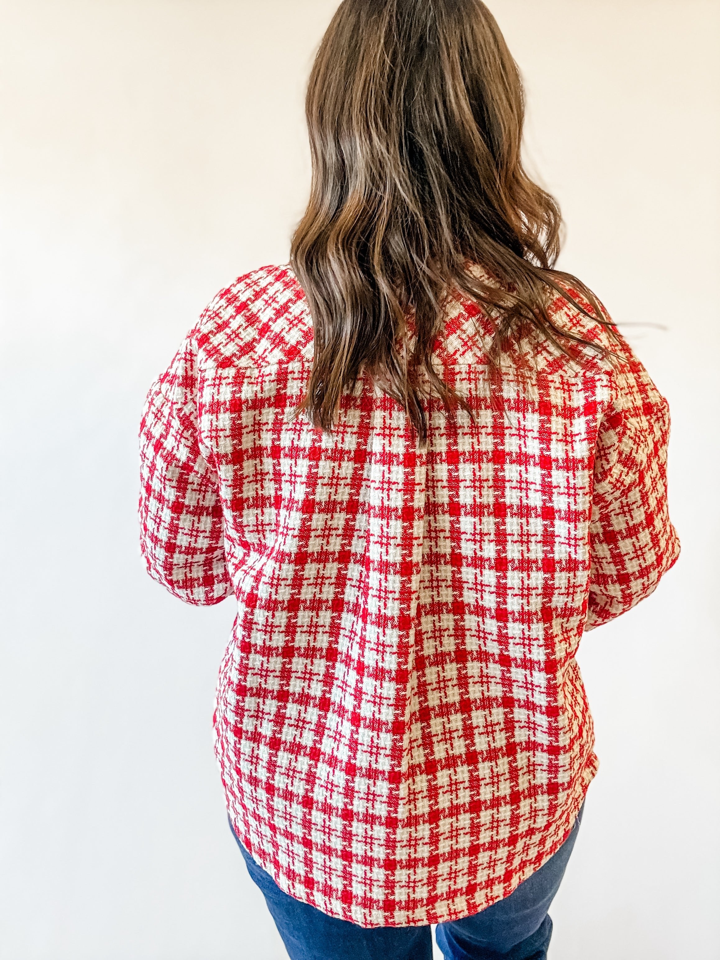 Red Plaid Tweed Shacket - Just a Small Town Girl