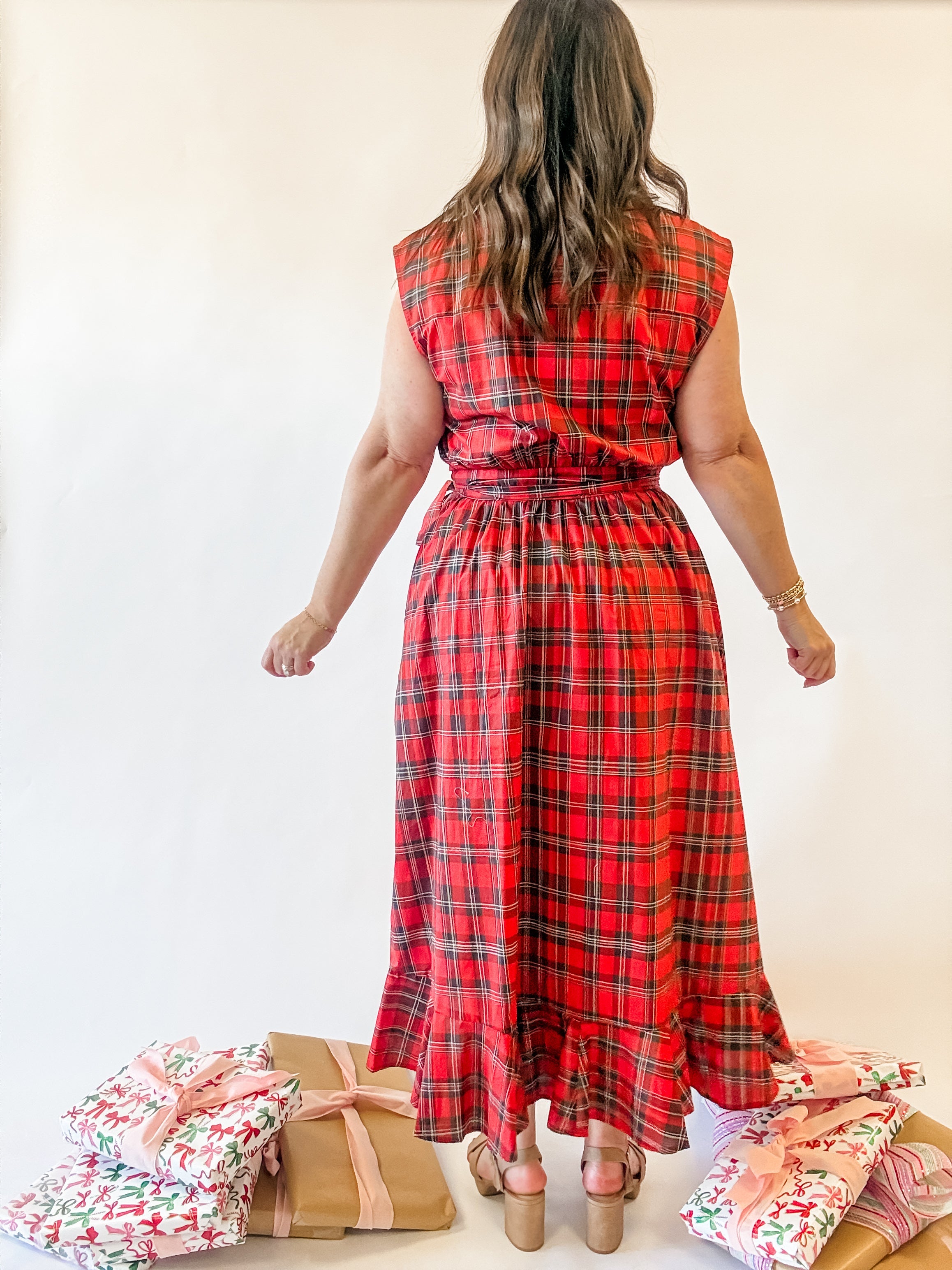 Red Plaid Wrap Tie Midi Dress - Just a Small Town Girl