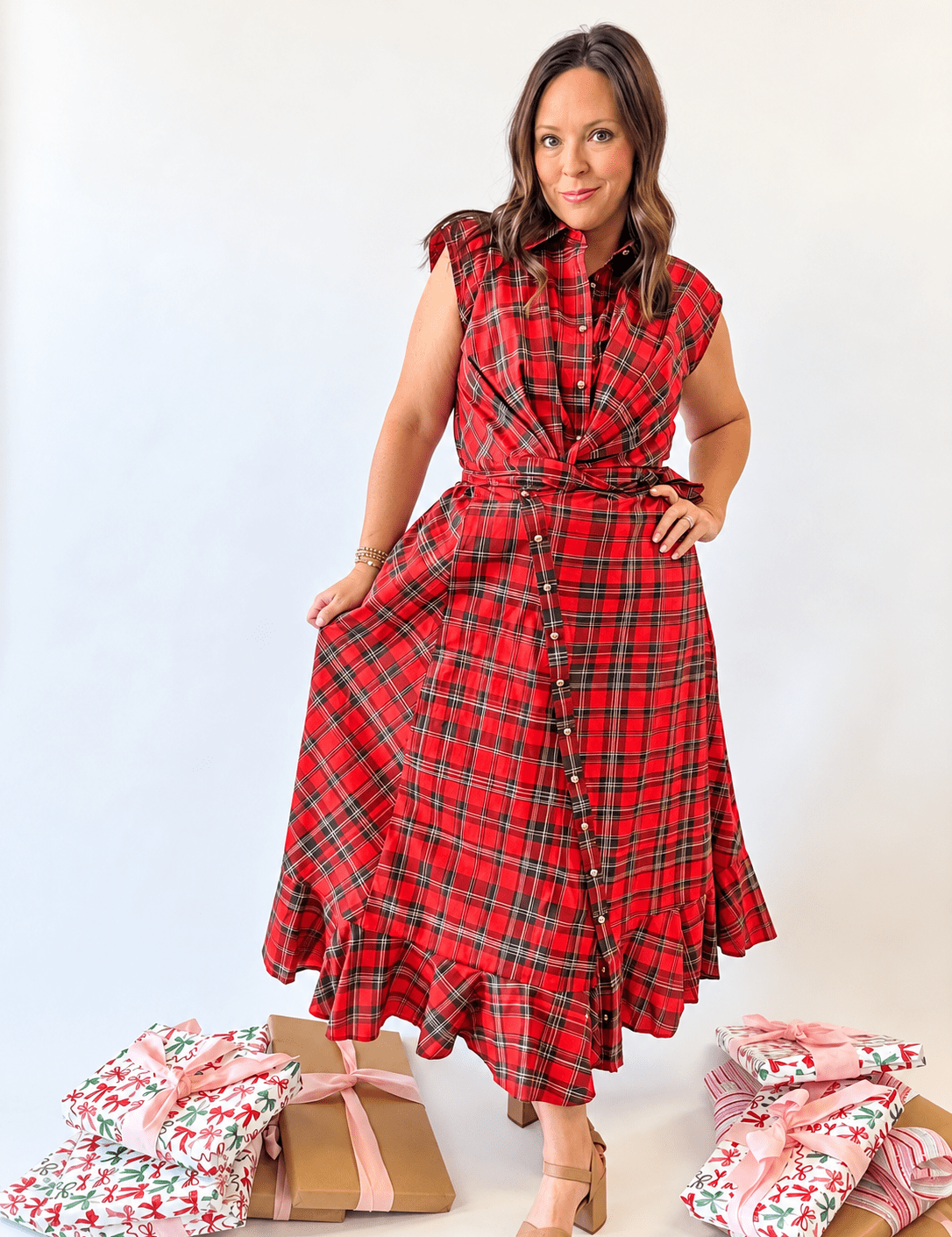 Red Plaid Wrap Tie Midi Dress - Just a Small Town Girl