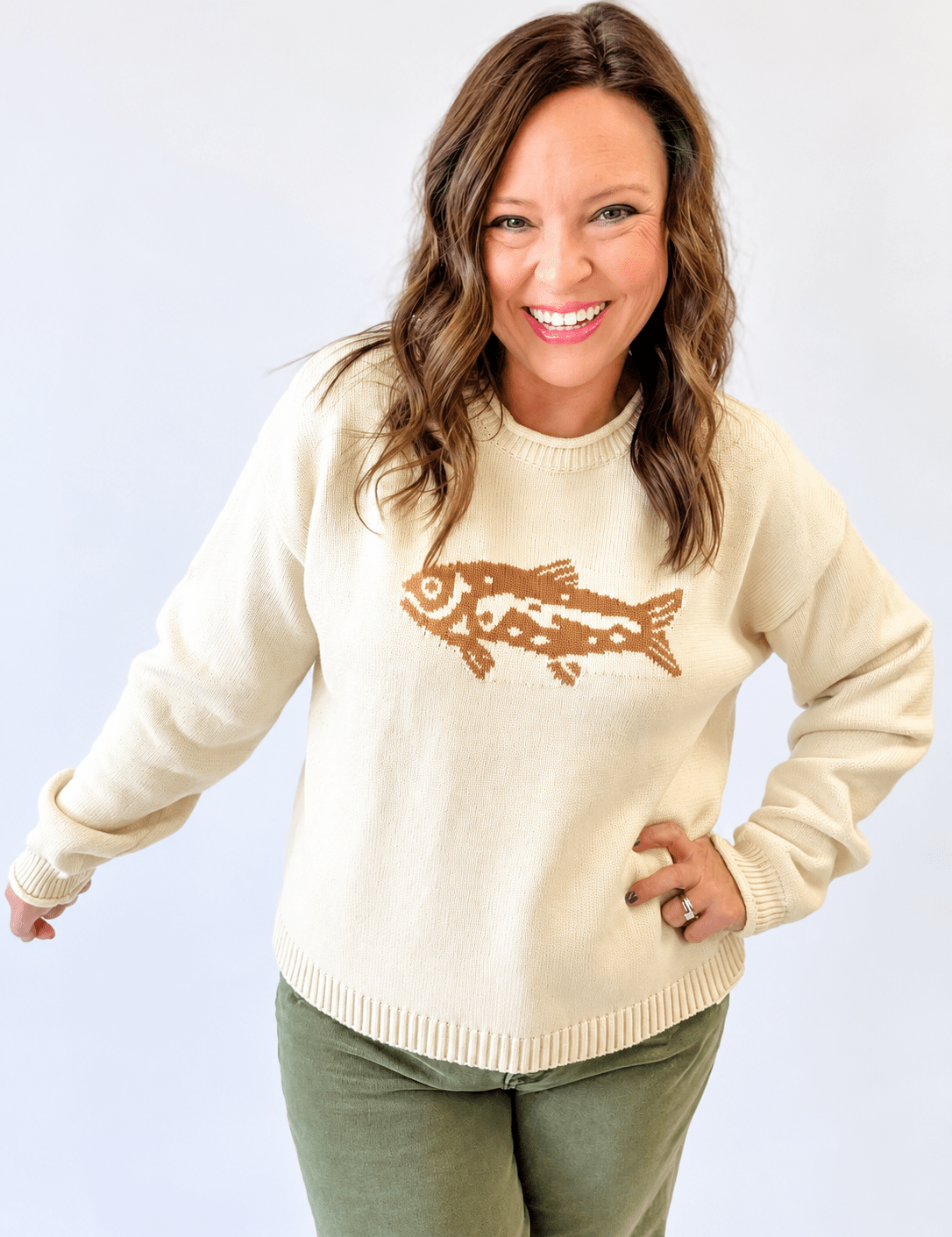Reel Cute Cream Fish Sweater - Just a Small Town Girl