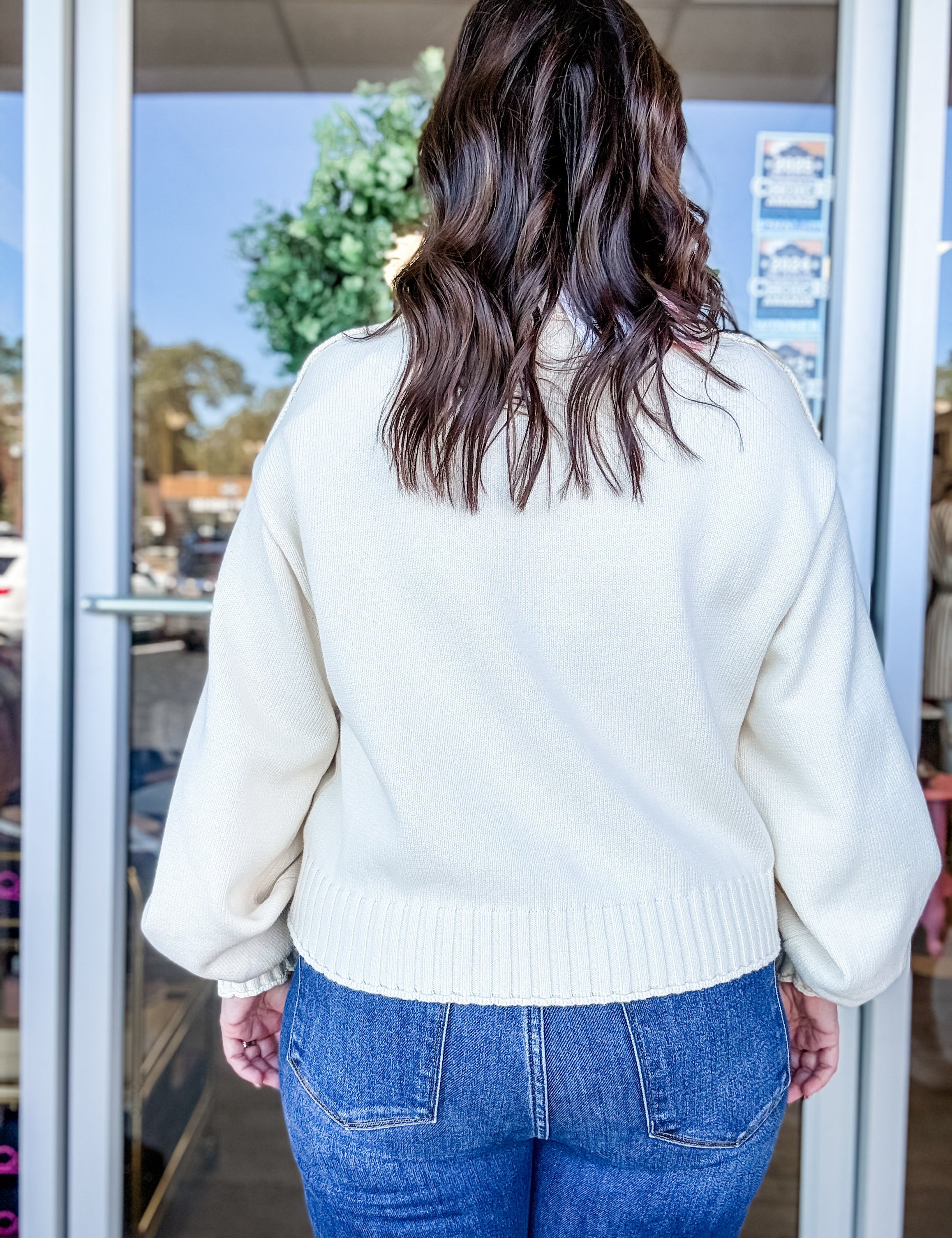 Ribbed-Collar Crewneck Sweater - Just a Small Town Girl