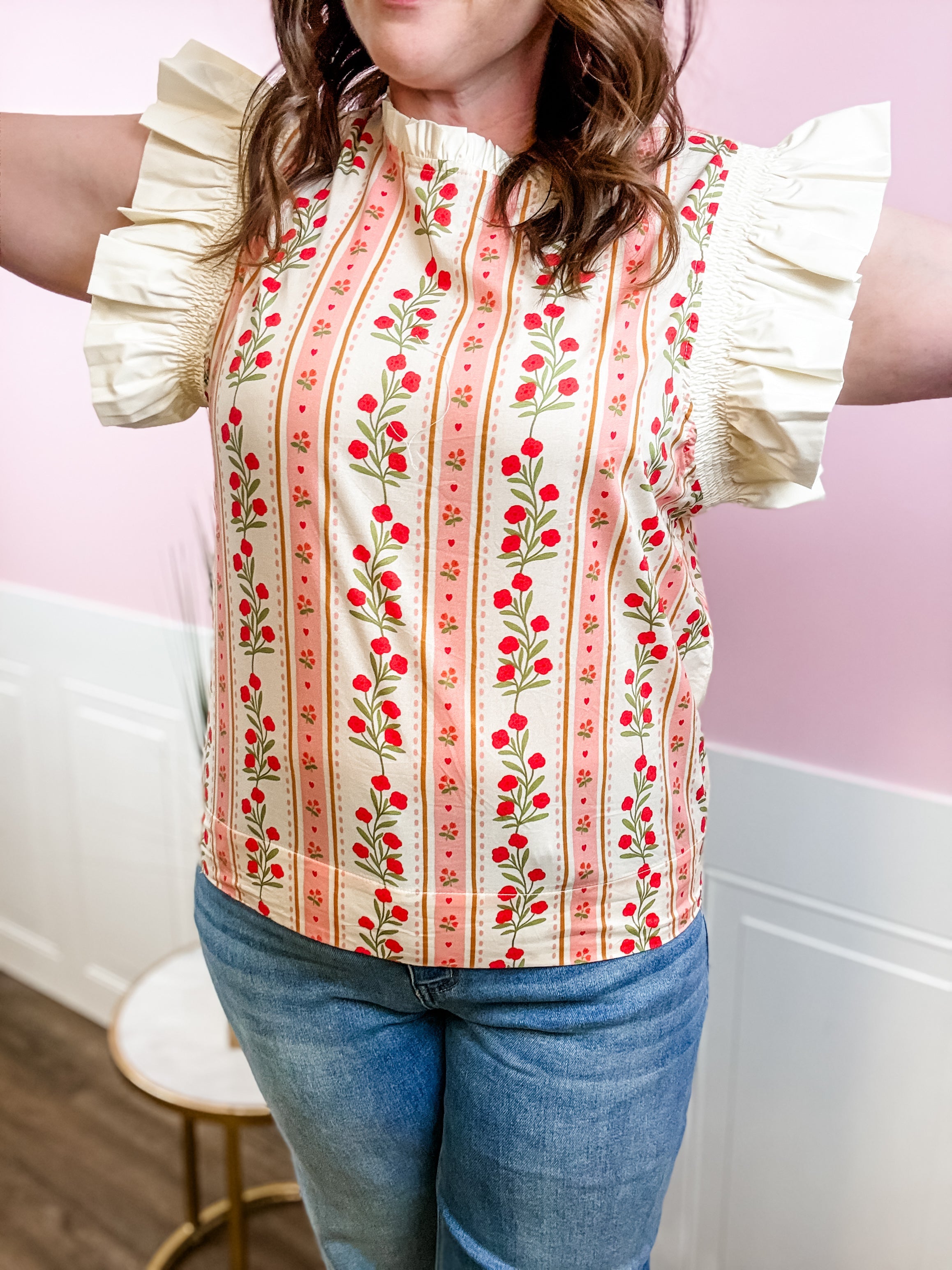 Rosebud Stripe Ruffle Top - Just a Small Town Girl