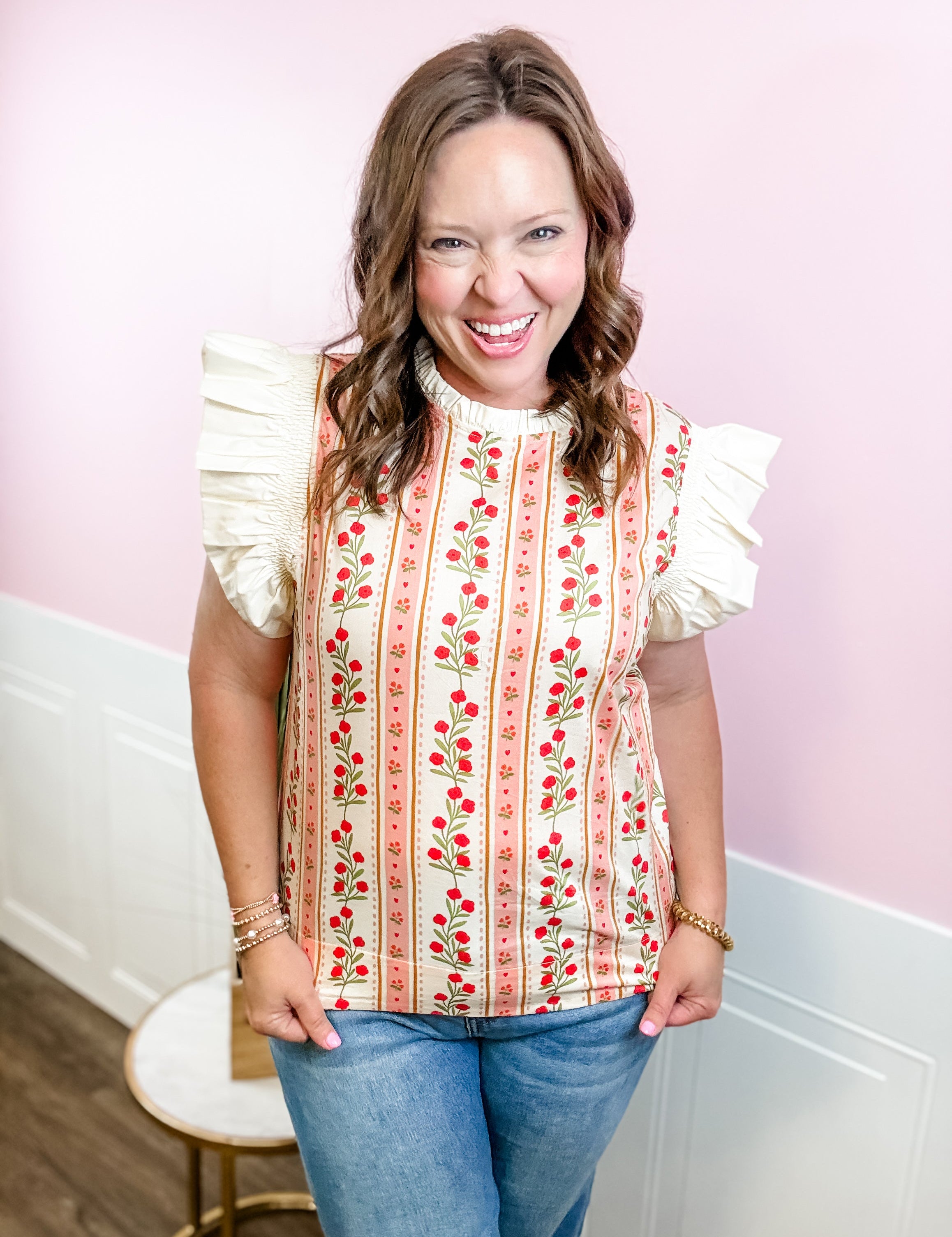 Rosebud Stripe Ruffle Top - Just a Small Town Girl