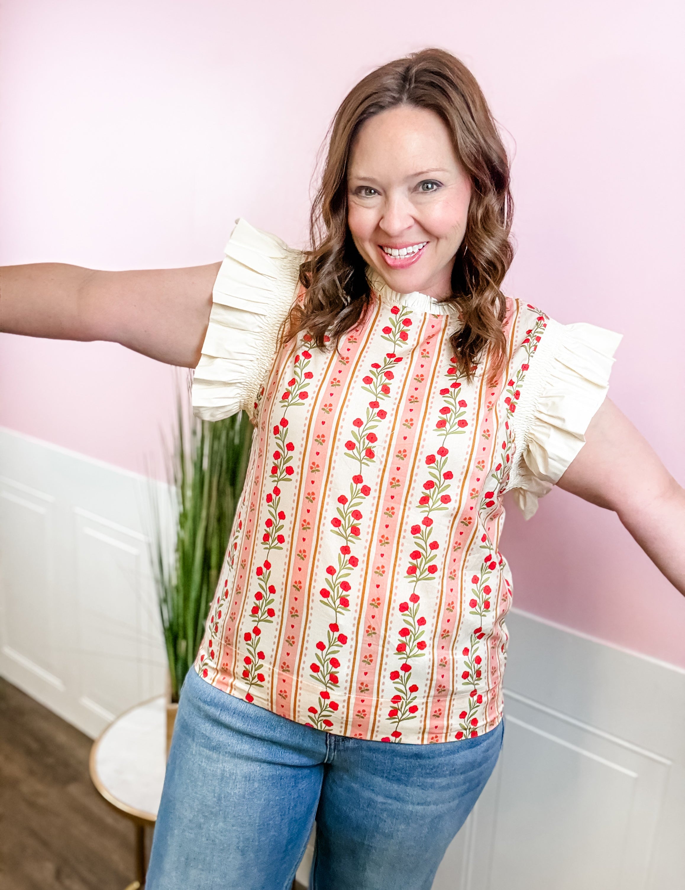 Rosebud Stripe Ruffle Top - Just a Small Town Girl