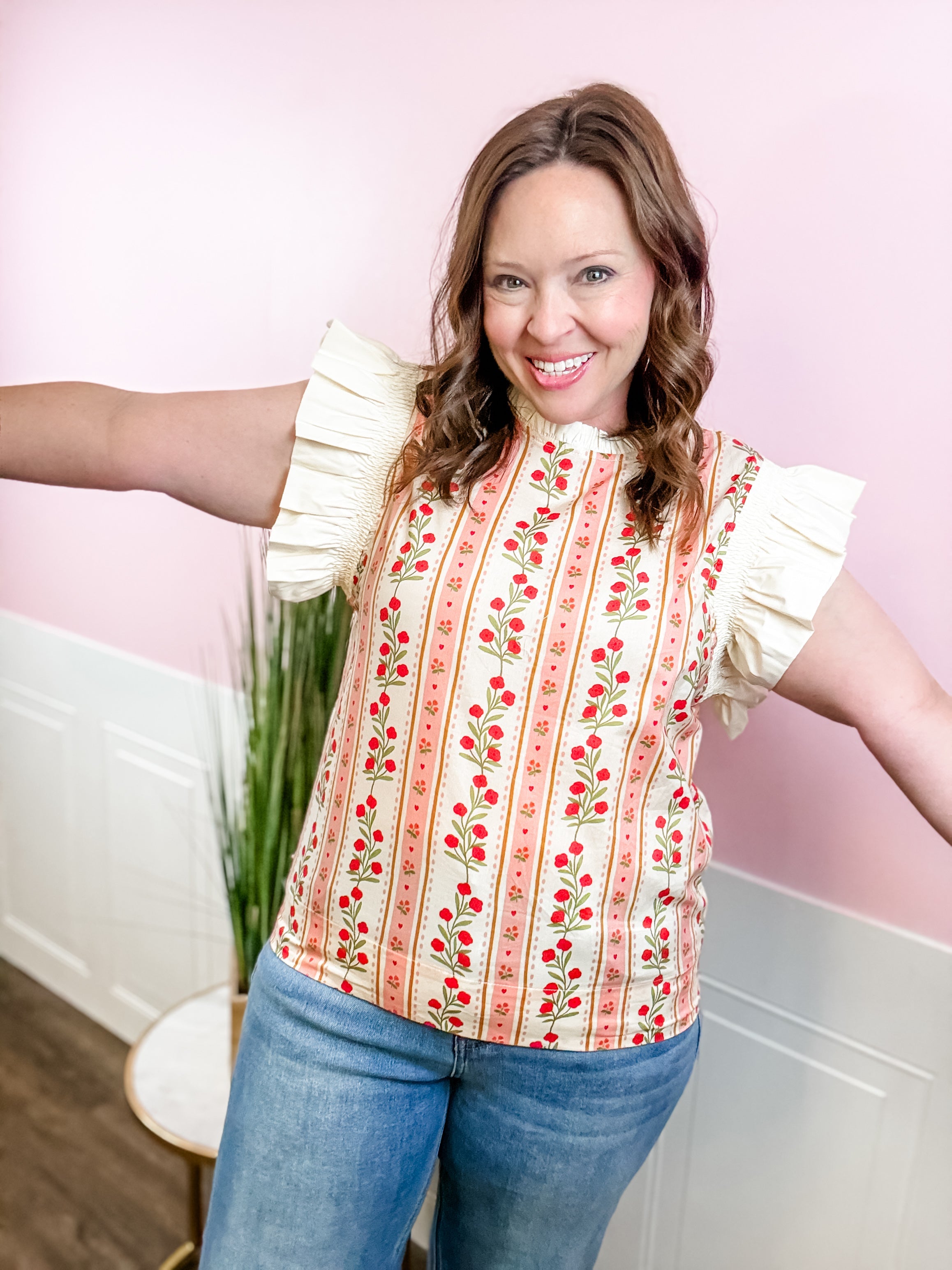 Rosebud Stripe Ruffle Top - Just a Small Town Girl