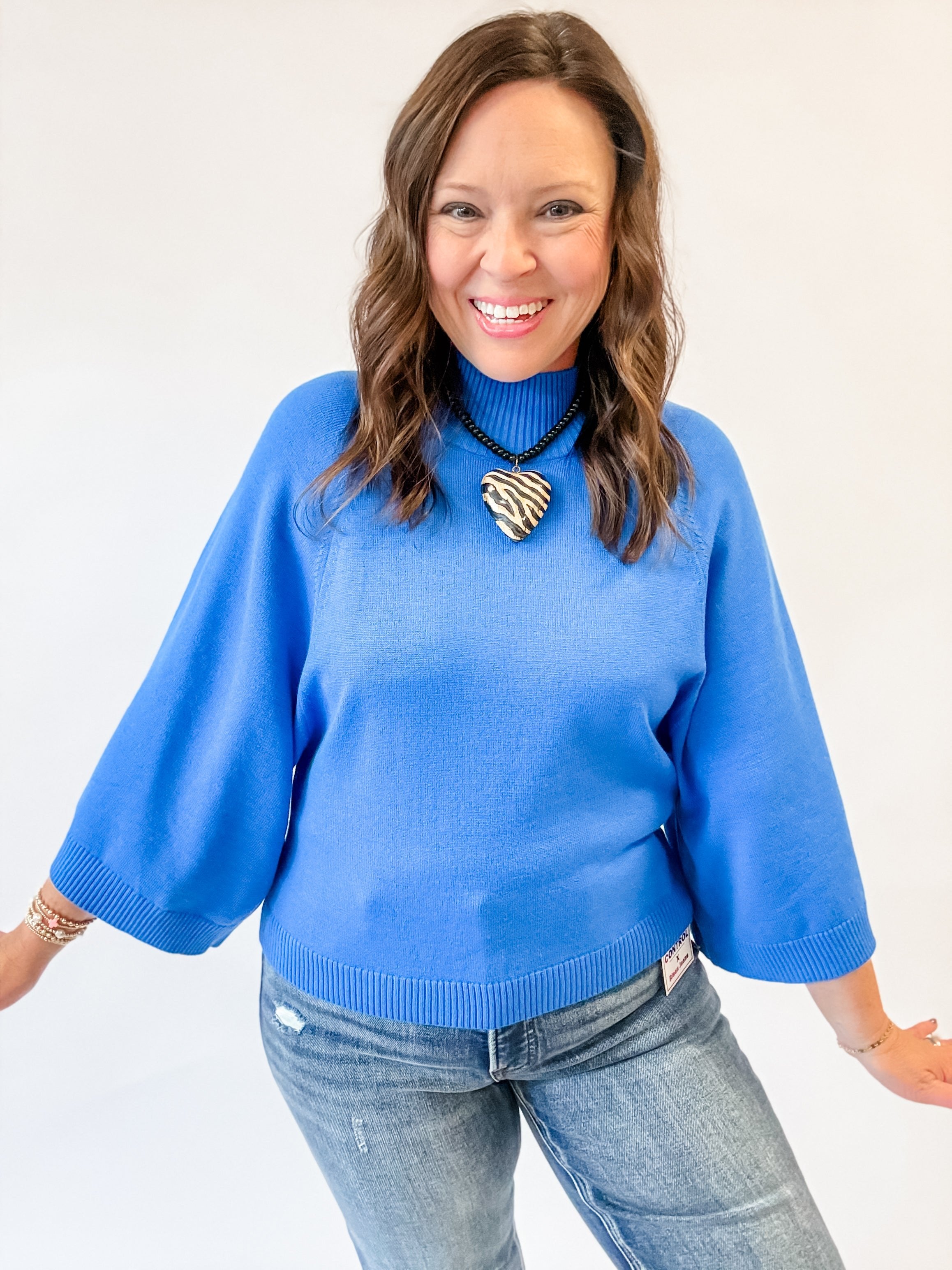 Royal Blue Mock Neck Sweater - Just a Small Town Girl